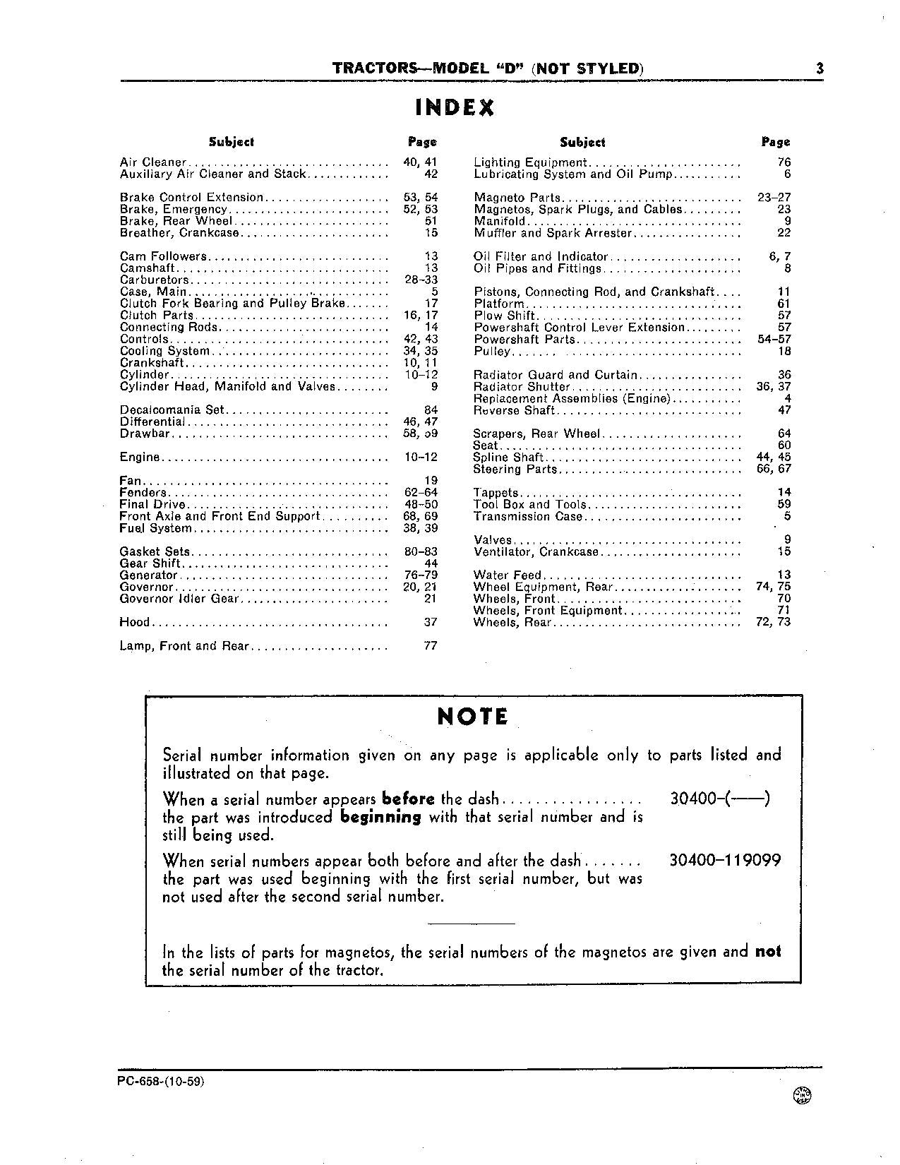 JOHN DEERE D DI TRAKTOR ERSATZTEILKATALOGHANDBUCH