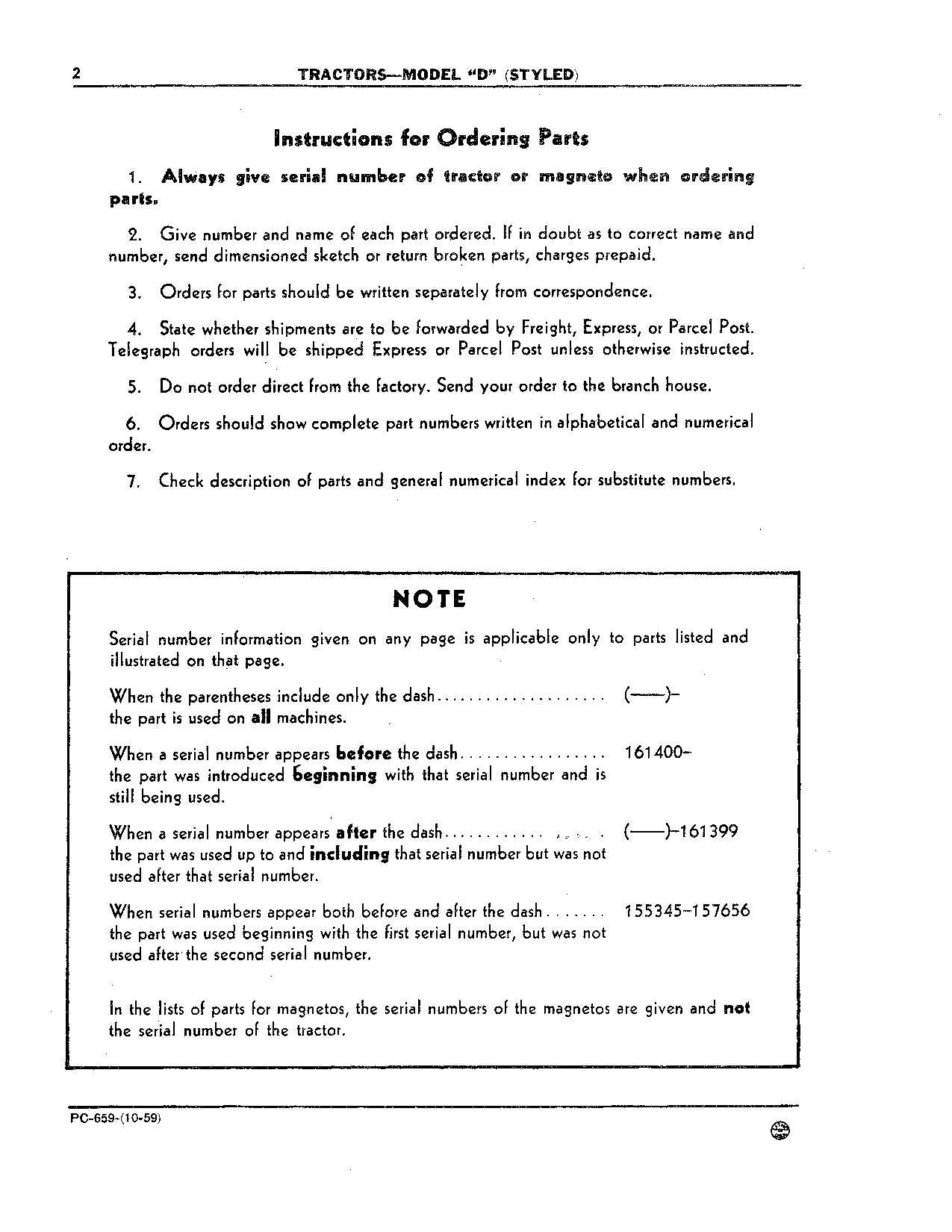 JOHN DEERE D TRACTOR PARTS CATALOG MANUAL