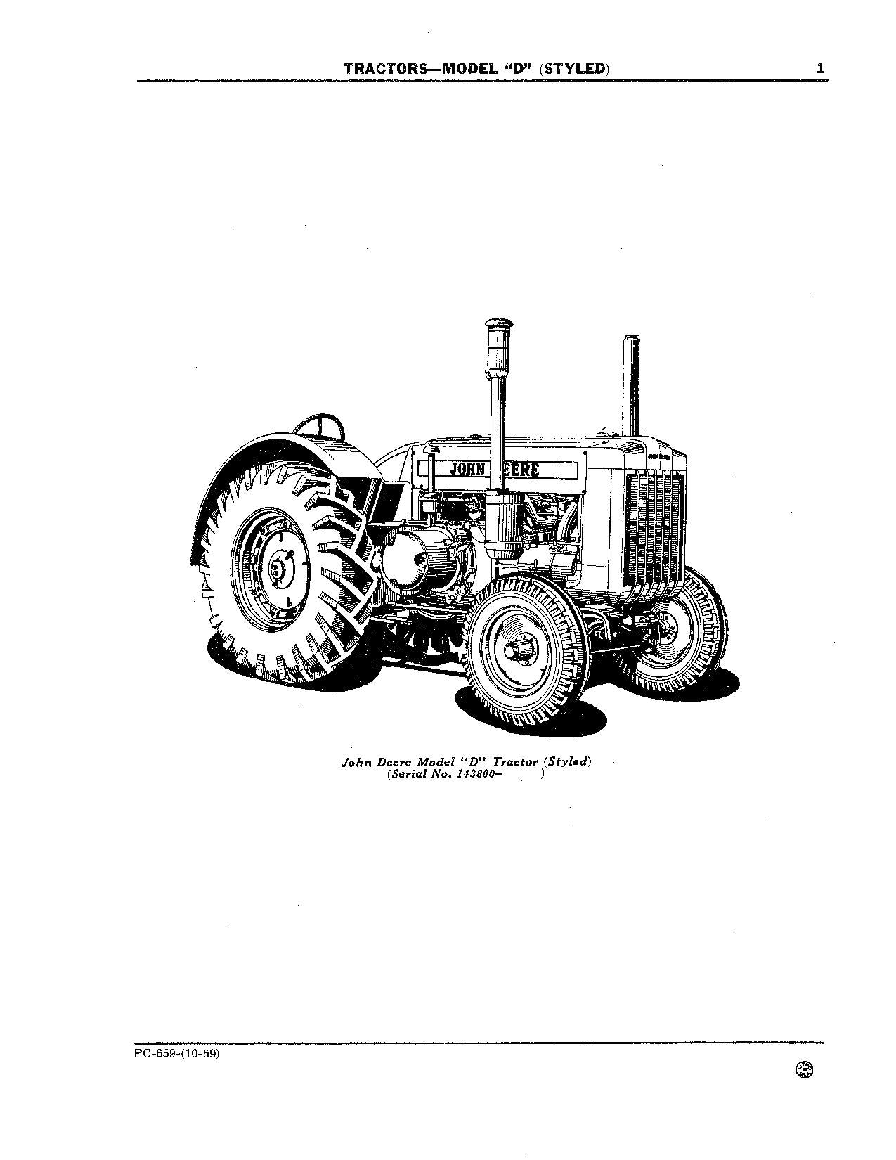 JOHN DEERE D TRACTOR PARTS CATALOG MANUAL