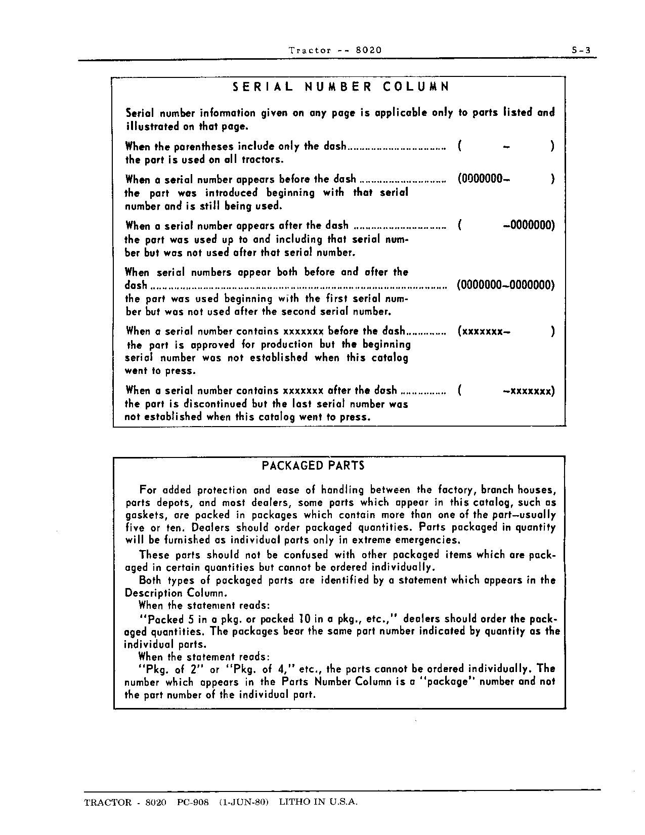 JOHN DEERE 8020 TRACTOR PARTS CATALOG MANUAL