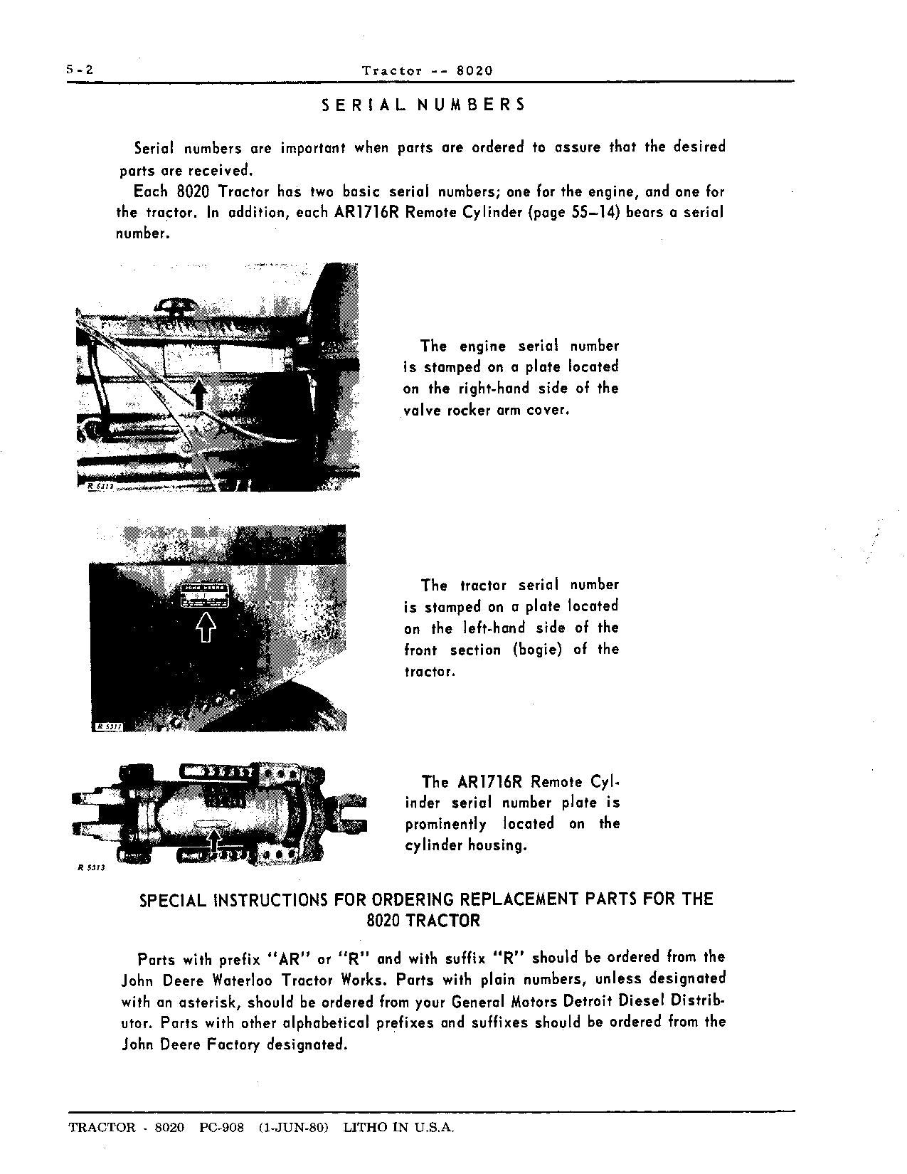 JOHN DEERE 8020 TRACTOR PARTS CATALOG MANUAL