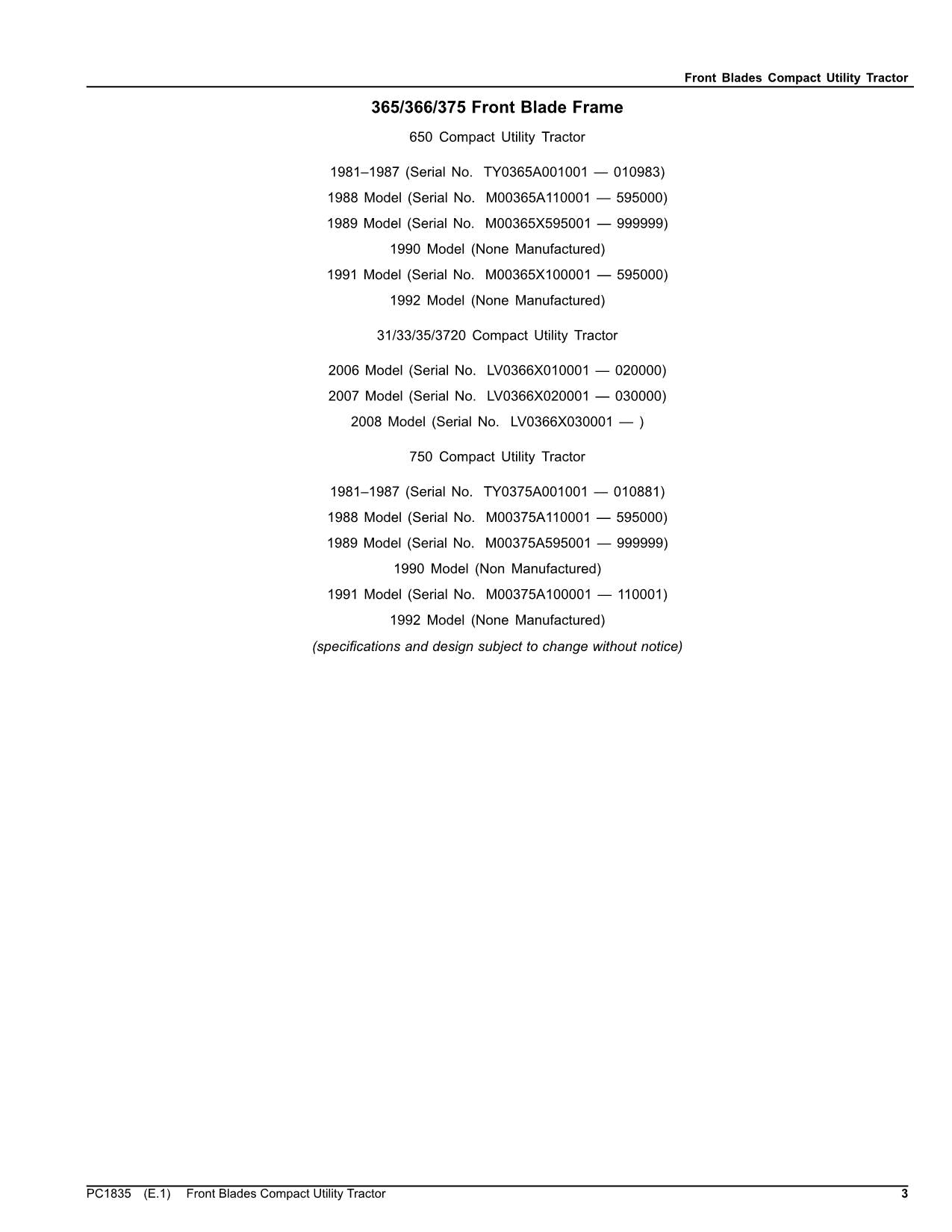 JOHN DEERE 365 366 375 380 380A 390 74 84 BLADES PARTS CATALOG MANUAL