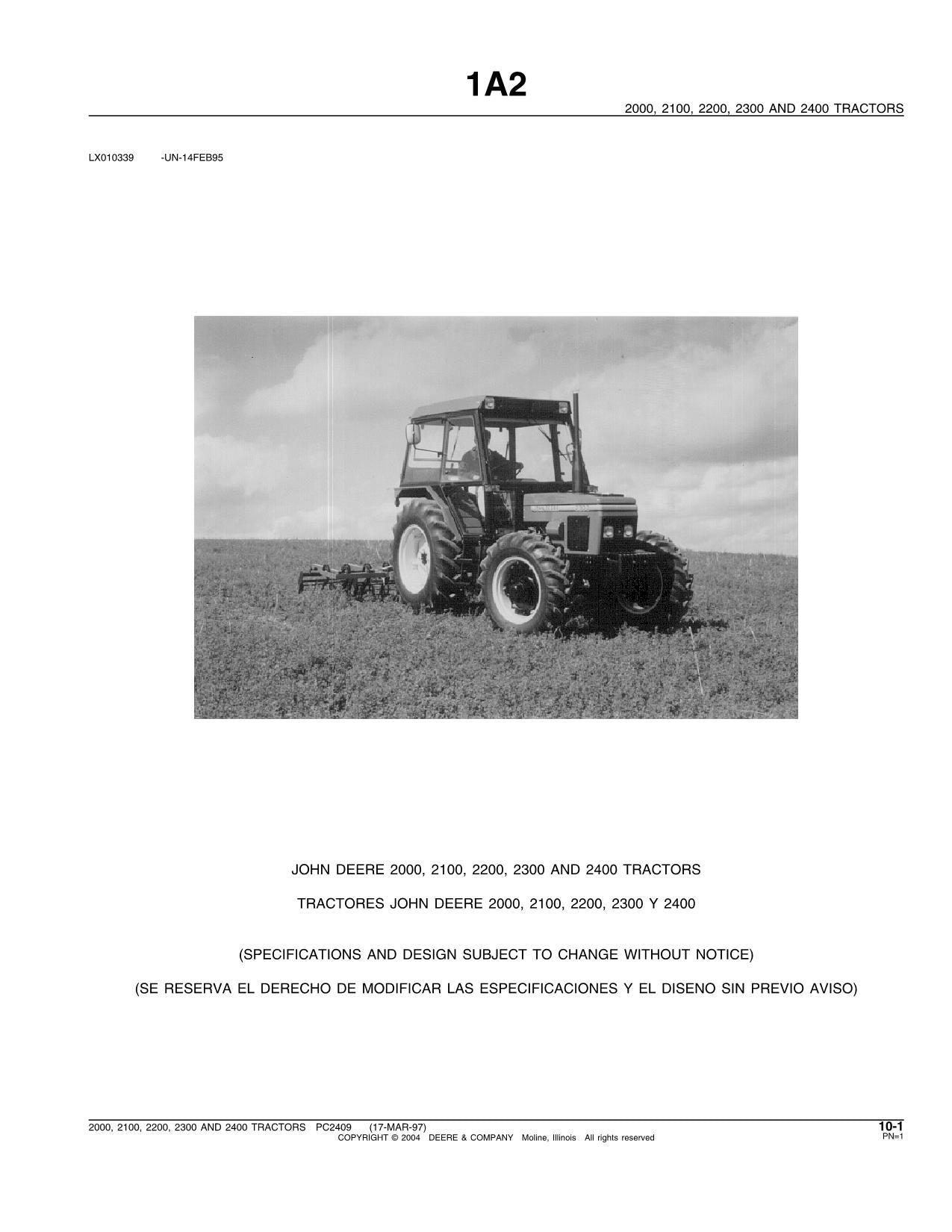 MANUEL DU CATALOGUE DES PIÈCES DE RECHANGE POUR TRACTEUR JOHN DEERE 2000 2100 2200 2300 2400