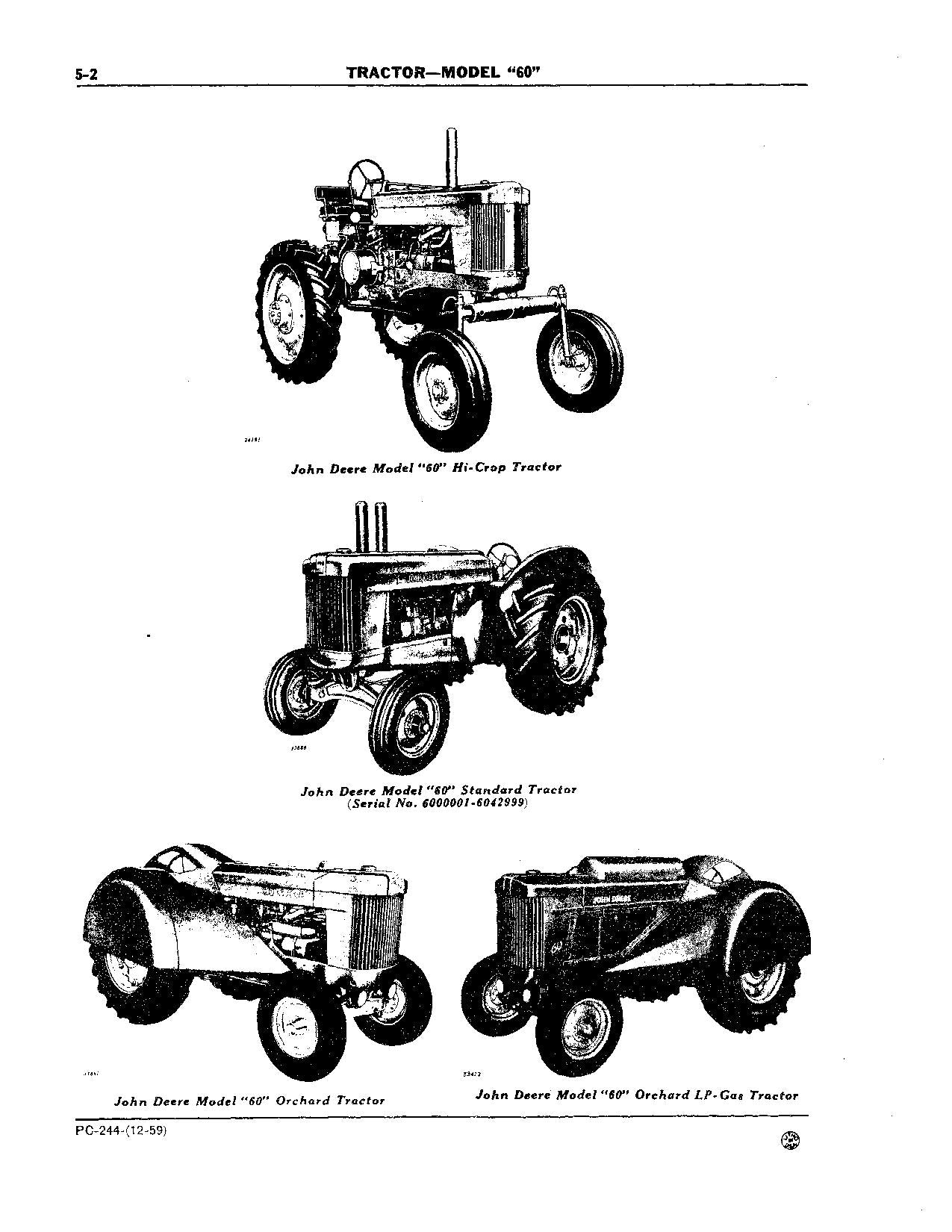 JOHN DEERE 60 TRACTOR PARTS CATALOG MANUAL