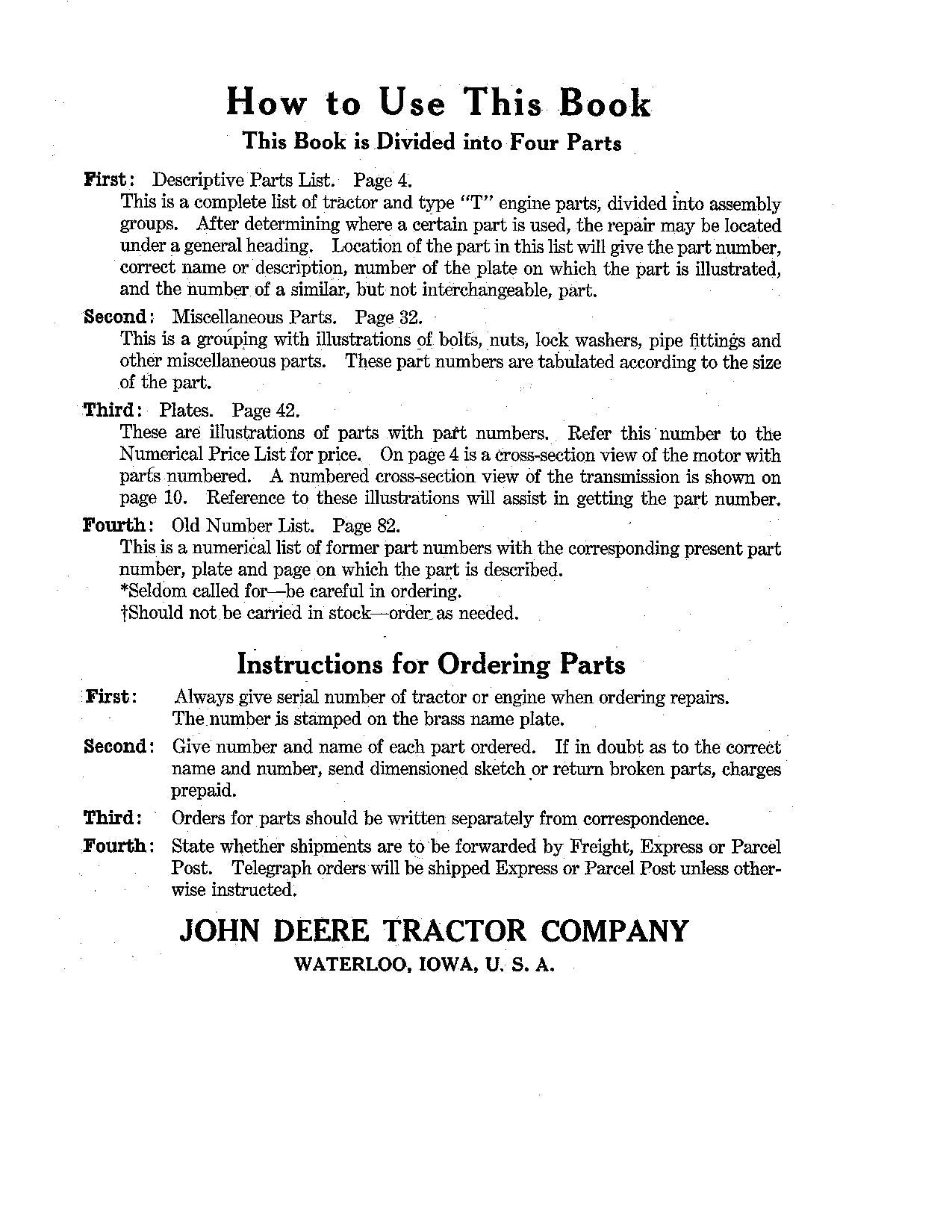 JOHN DEERE R T N TRACTOR PARTS CATALOG MANUAL