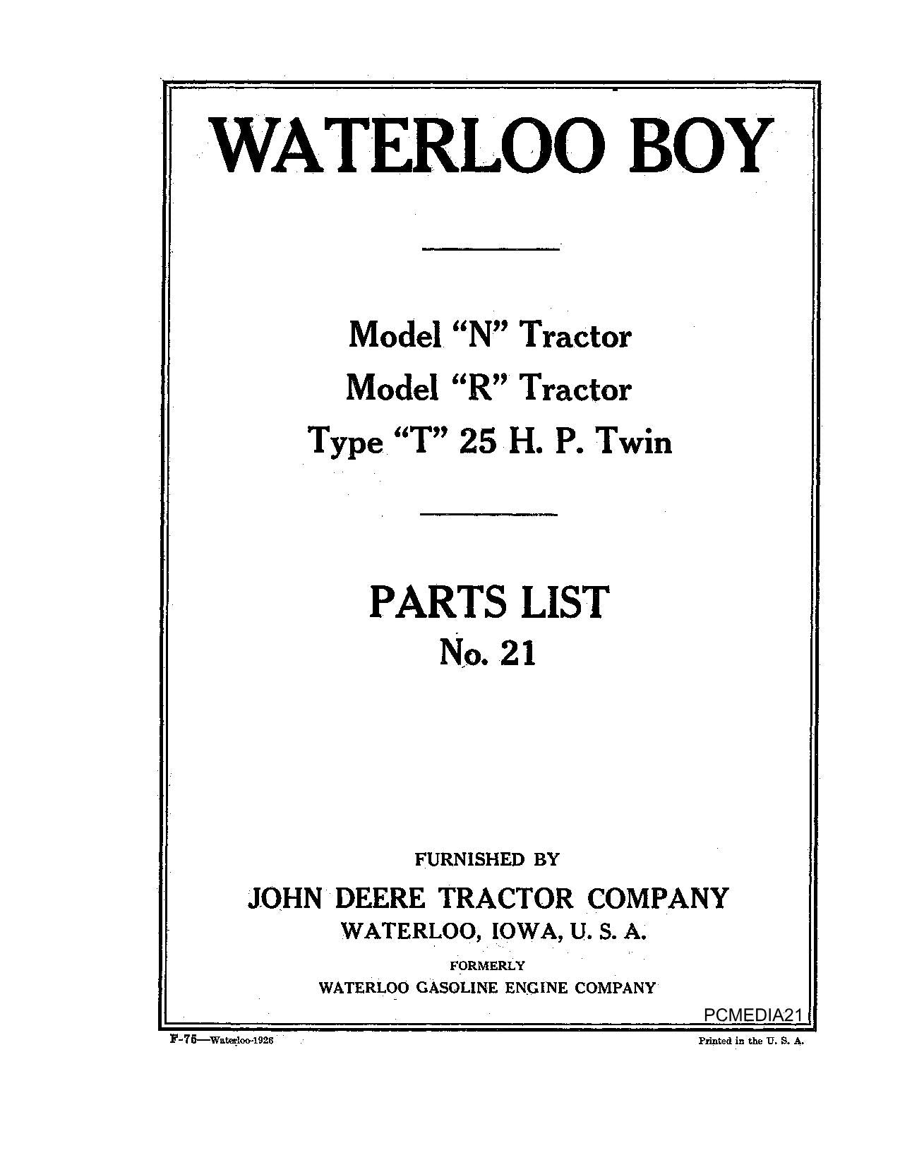 JOHN DEERE R T N TRACTOR PARTS CATALOG MANUAL