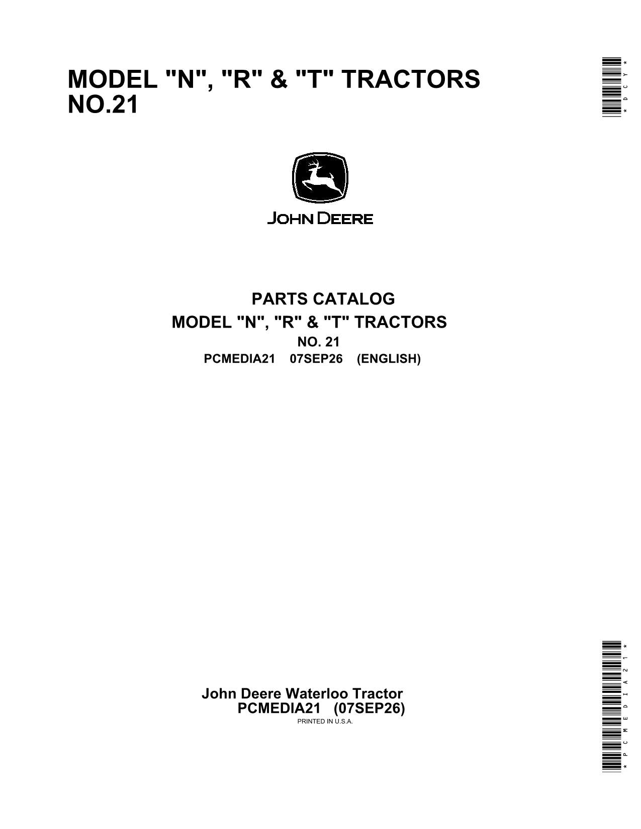 JOHN DEERE R T N TRACTOR PARTS CATALOG MANUAL