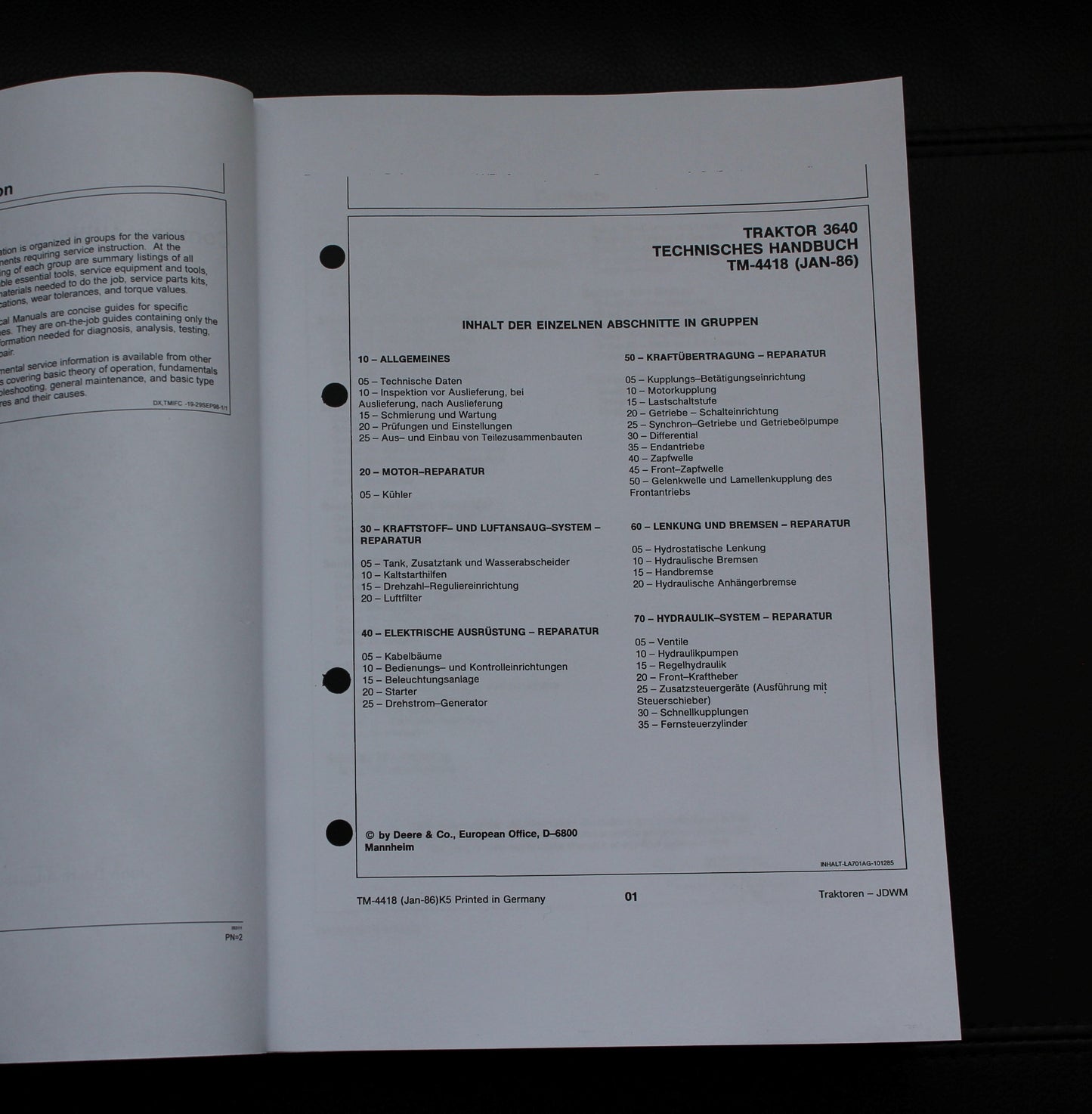 JOHN DEERE 3640 TRAKTOR REPARATURHANDBUCH WERKSTATTHANDBUCH