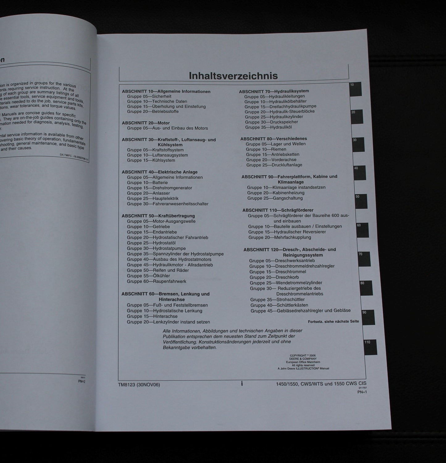 JOHN DEERE 1450 1550 CWS WTS 1550 CWS CIS MÄHDRESCHER REPARATURHANDBUCH