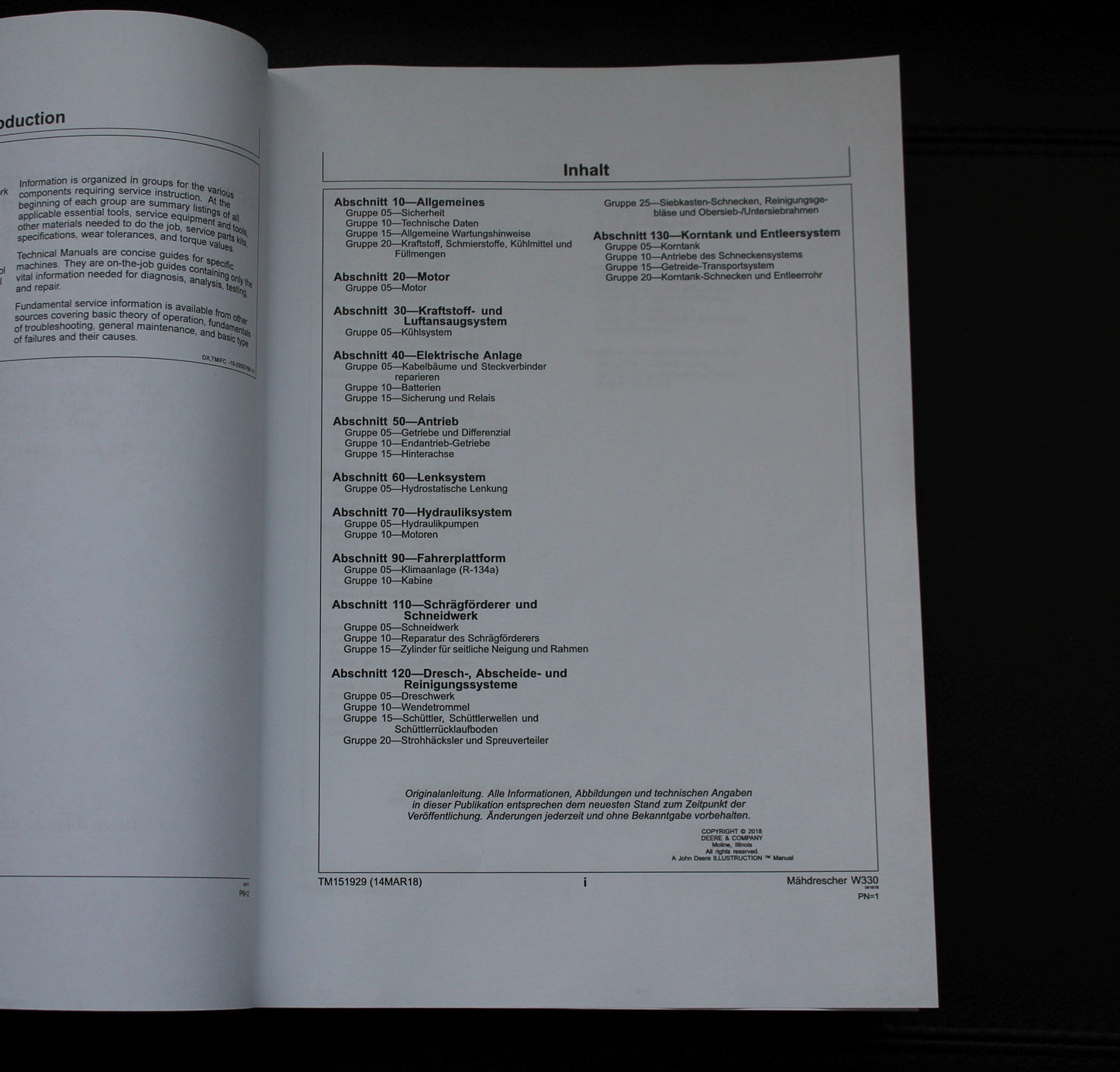 JOHN DEERE W330 MAHDRESCHER REPARATURHANDBUCH WERKSTATTHANDBUCH