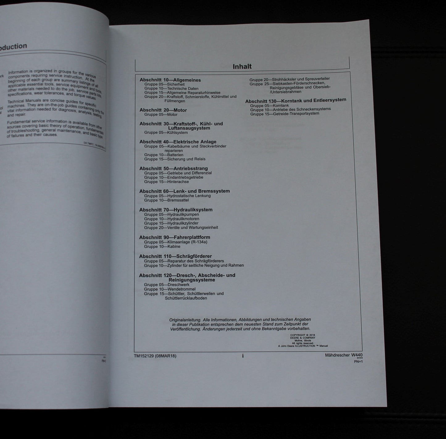 JOHN DEERE W440 MAHDRESCHER REPARATURHANDBUCH WERKSTATTHANDBUCH