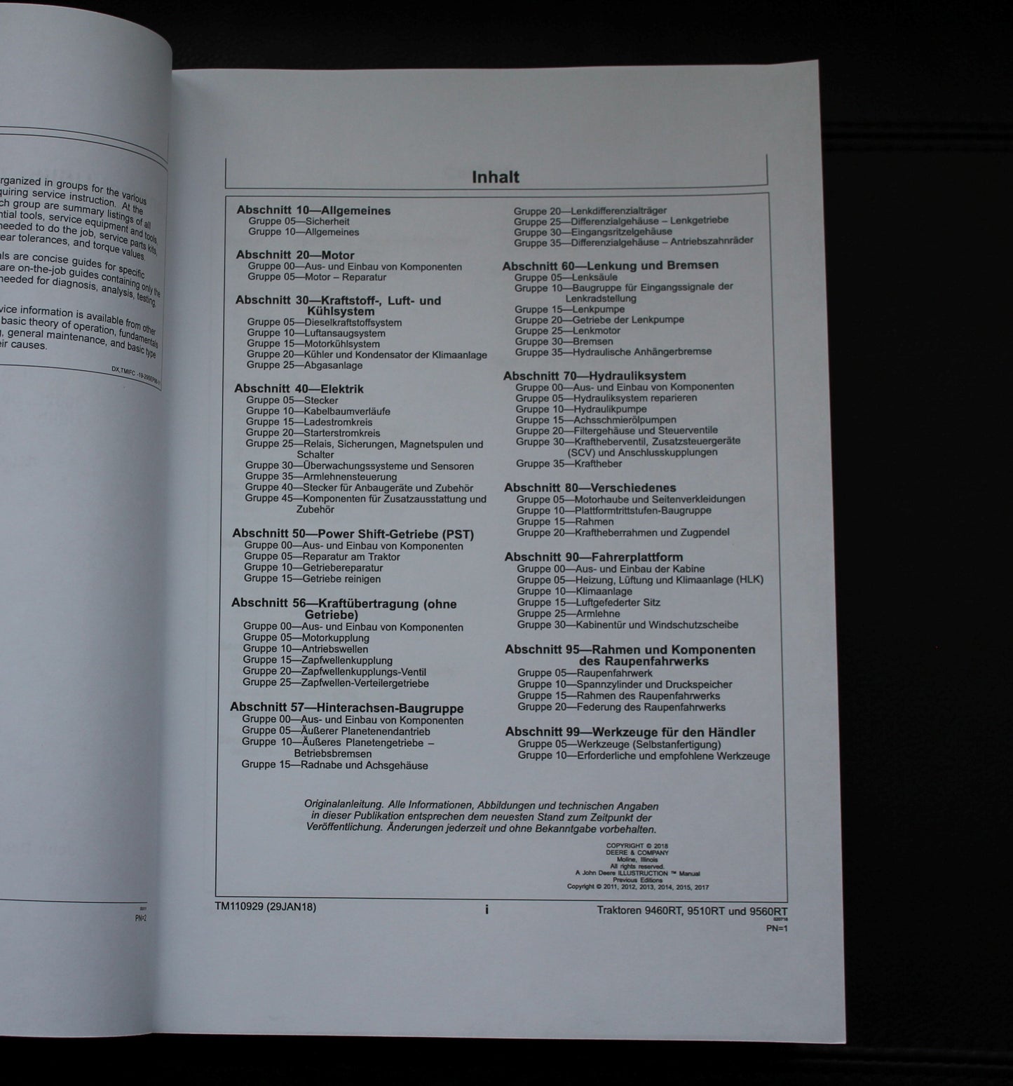 JOHN DEERE 9460RT 9510RT 9560RT TRAKTOREN REPARATURHANDBUCH WERKSTATTHANDBUCH