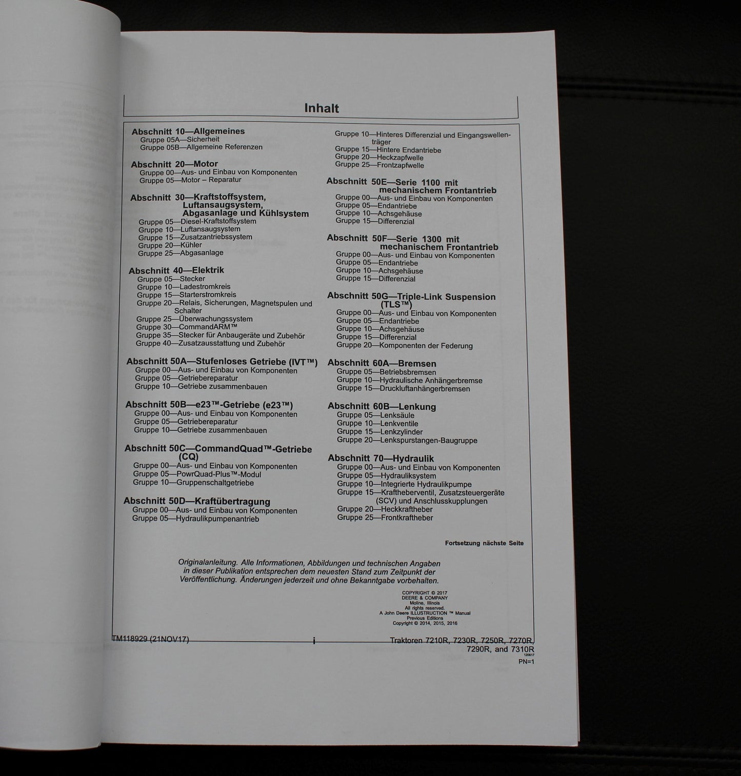 JOHN DEERE 7210R 7230R 7250R 7270R TRAKTOREN REPARATURHANDBUCH WERKSTATTHANDBUCH