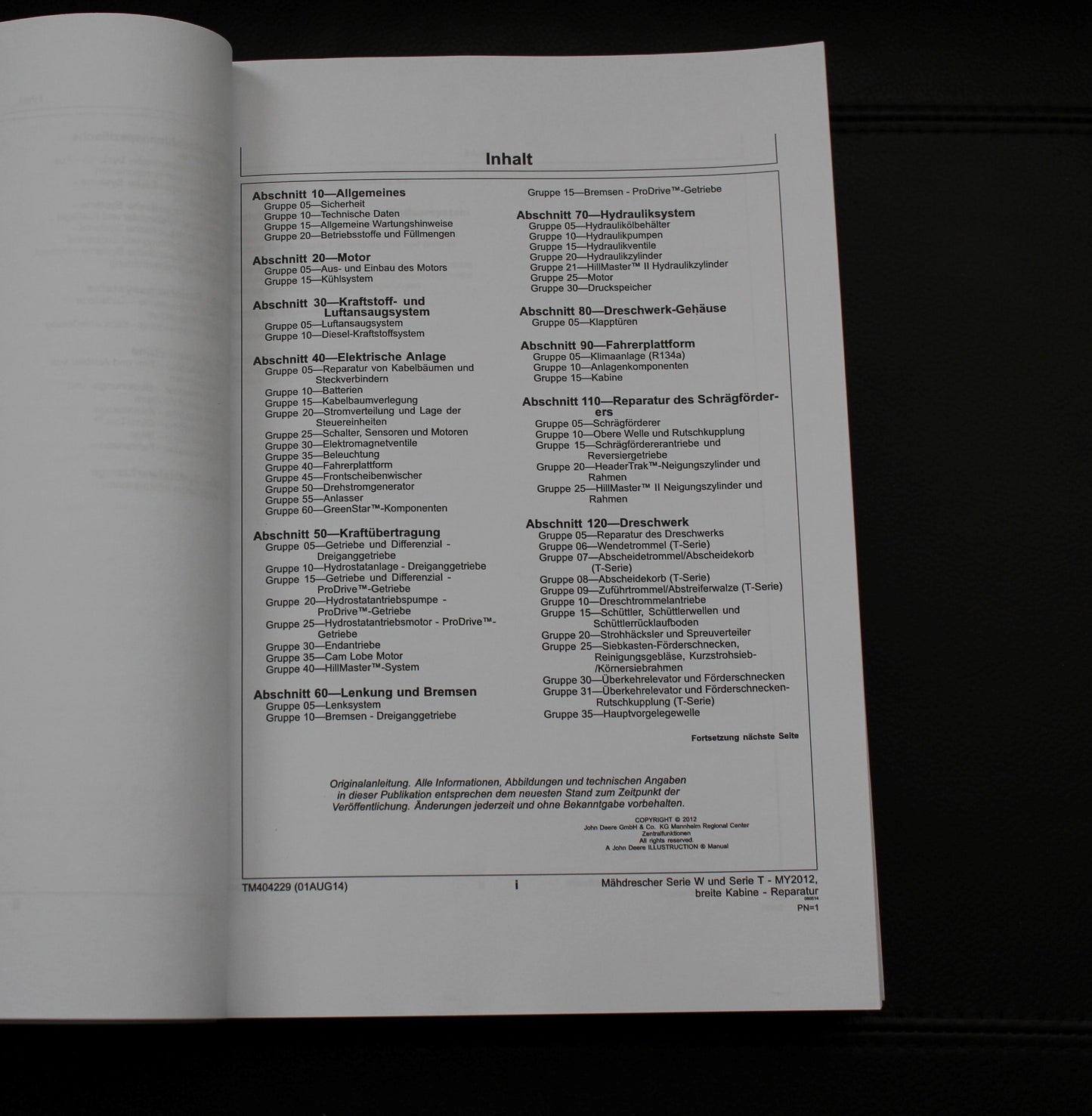 JOHN DEERE W540 W550 W650 MAHDRESCHER REPARATURHANDBUCH MY2012-MY2013