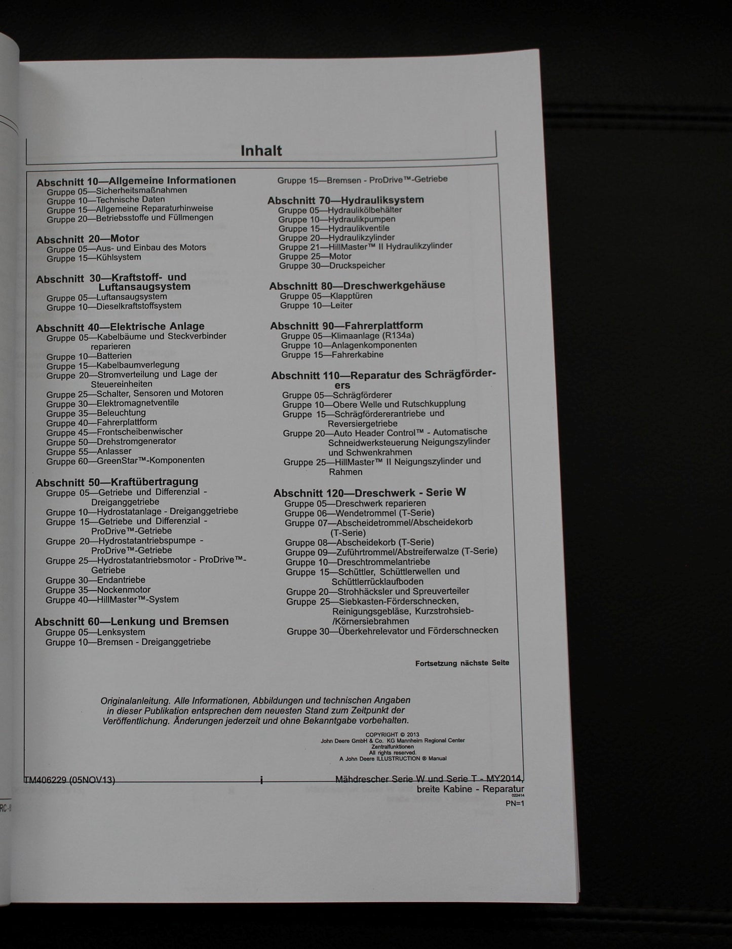 JOHN DEERE W540 W550 W650 MAHDRESCHER REPARATURHANDBUCH MY2014-MY2015