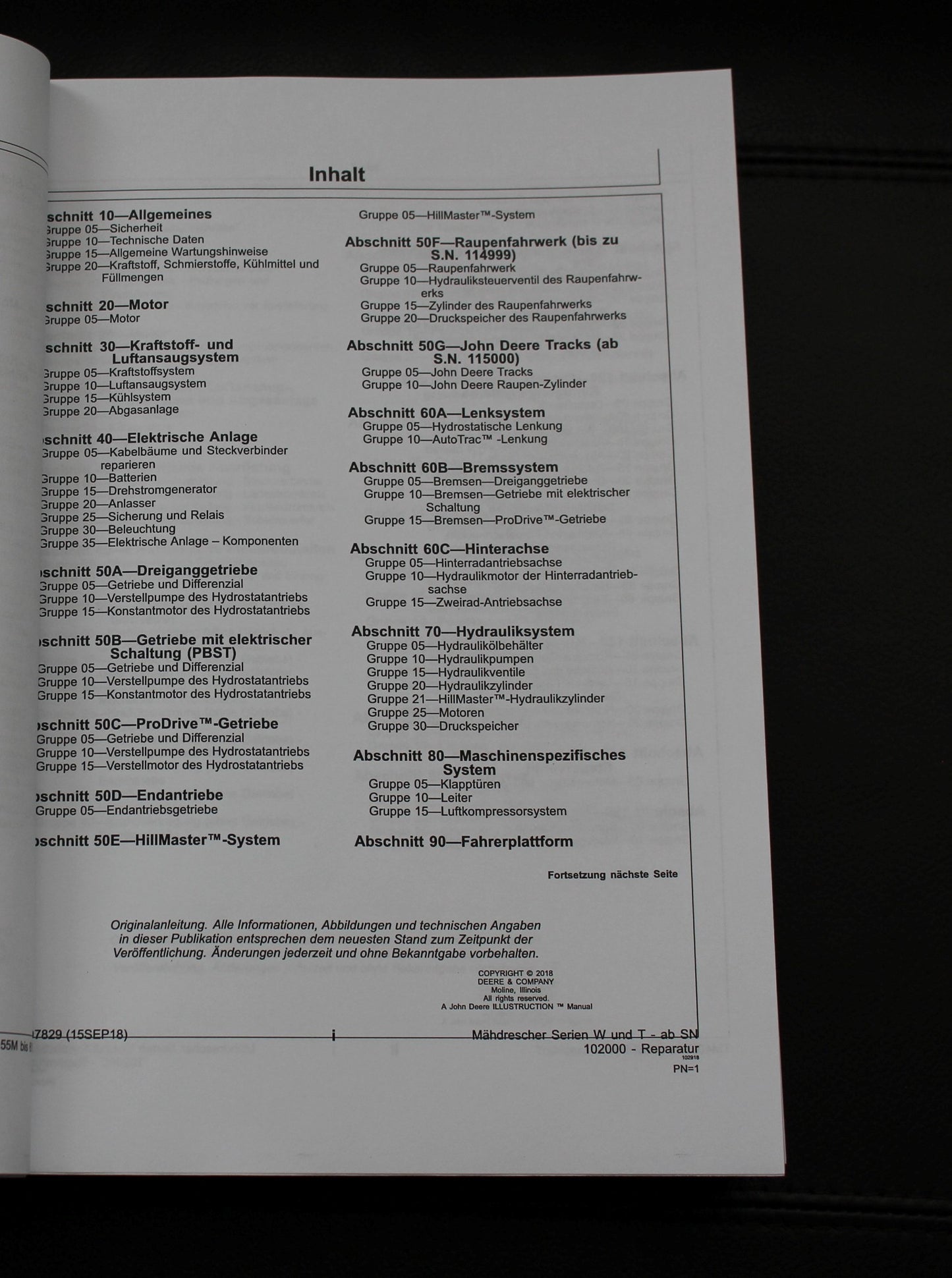 JOHN DEERE W540 W550 W650 MAHDRESCHER REPARATURHANDBUCH 102000-119999