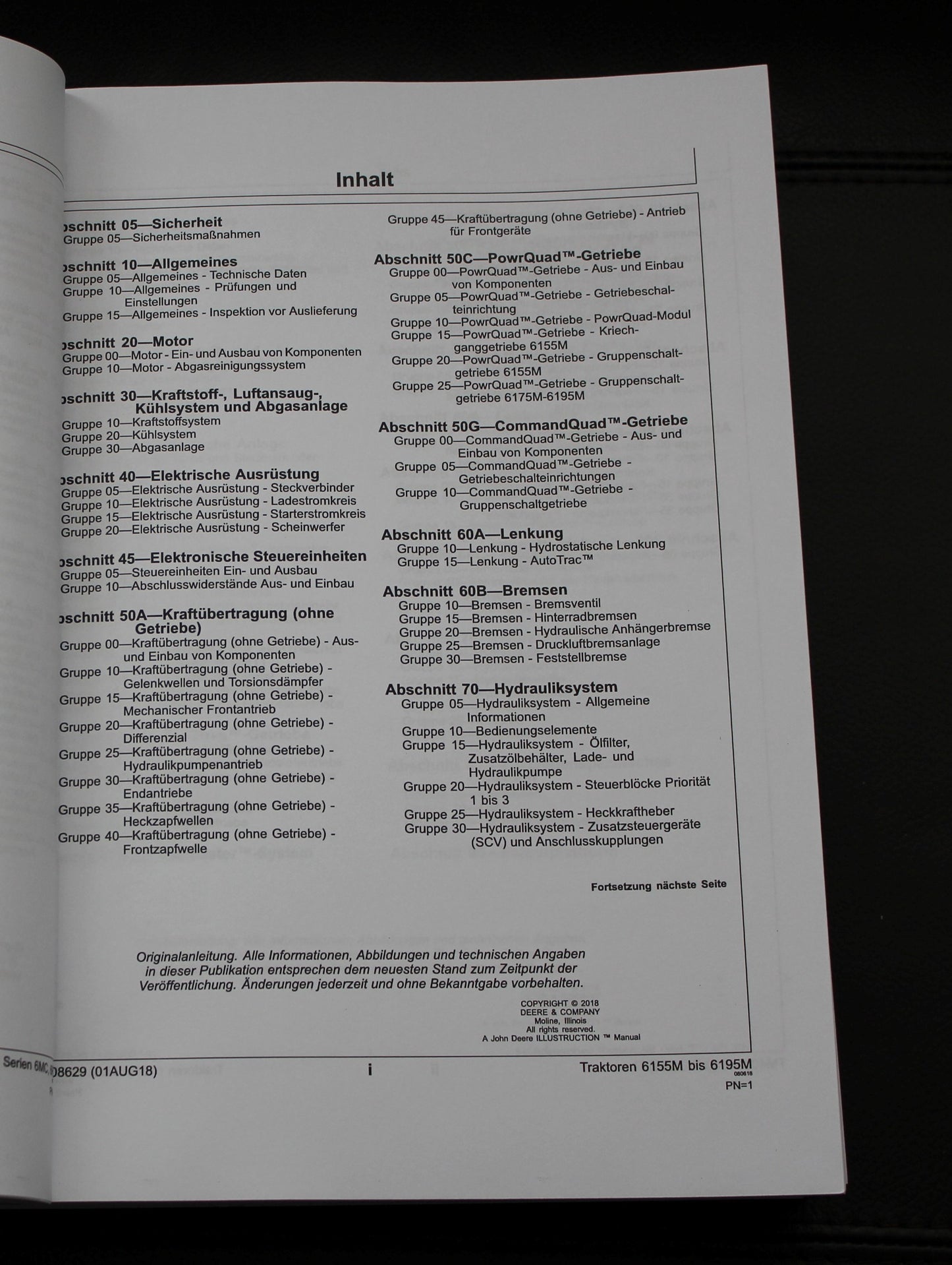 JOHN DEERE 6155M 6175M 6195M TRAKTOREN REPARATURHANDBUCH WERKSTATTHANDBUCH