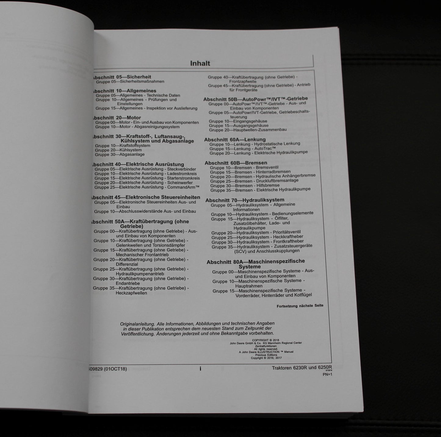 JOHN DEERE 6230R 6250R TRAKTOREN REPARATURHANDBUCH WERKSTATTHANDBUCH