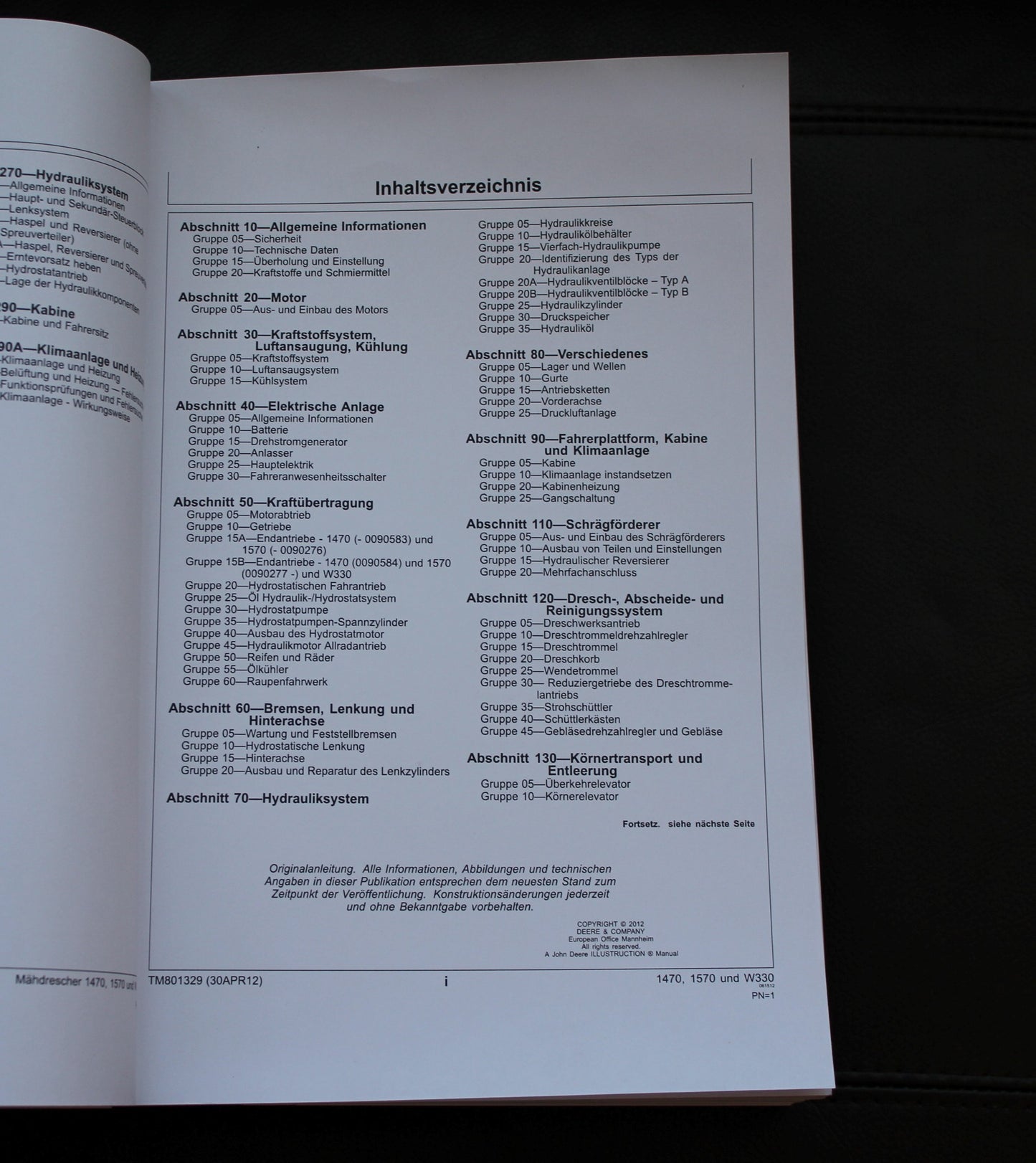 JOHN DEERE 1470 1570 W330 MAHDRESCHER REPARATURHANDBUCH WERKSTATTHANDBUCH