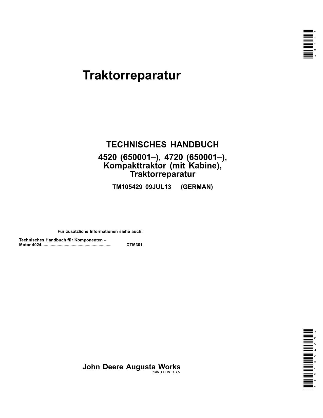 JOHN DEERE 4520 4720 TRAKTOR REPARATURHANDBUCH WERKSTATTHANDBUCH