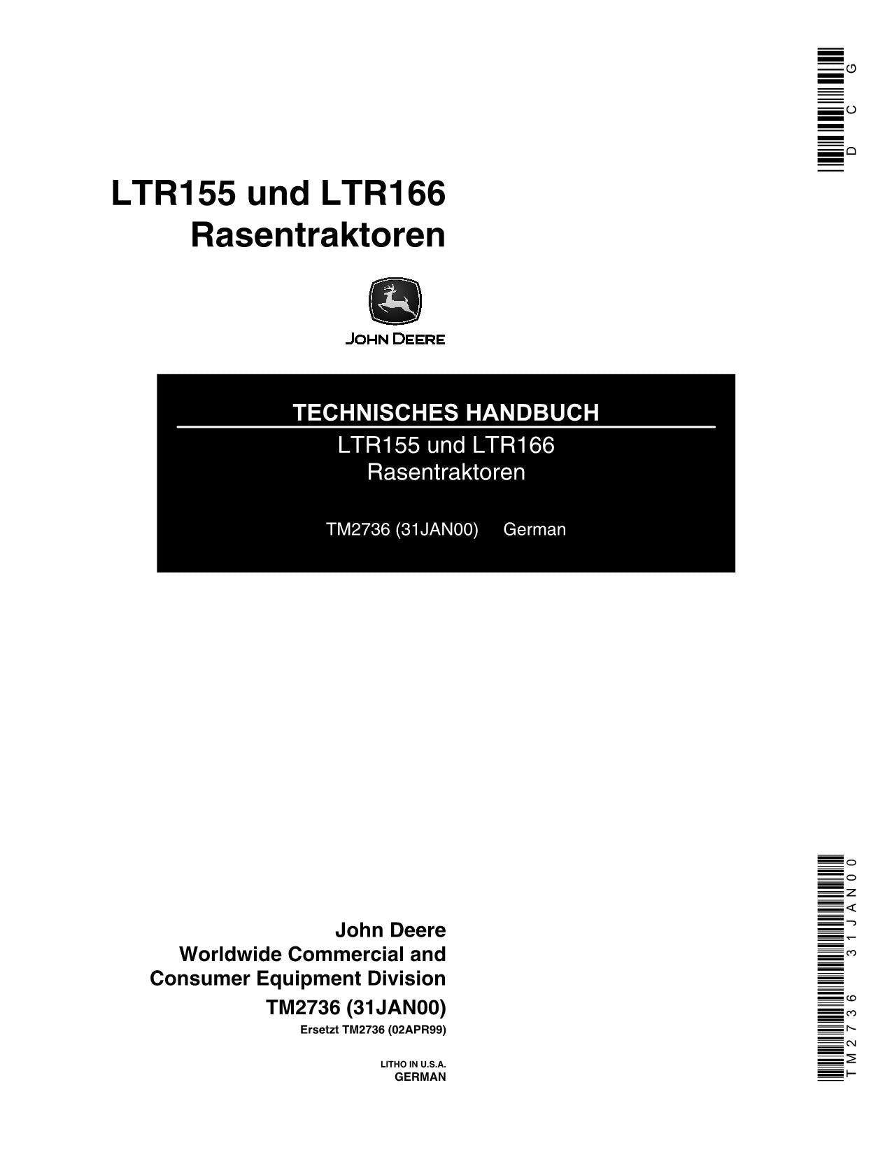 JOHN DEERE LTR155 LTR166 TRAKTOR REPARATURHANDBUCH WERKSTATTHANDBUCH #2