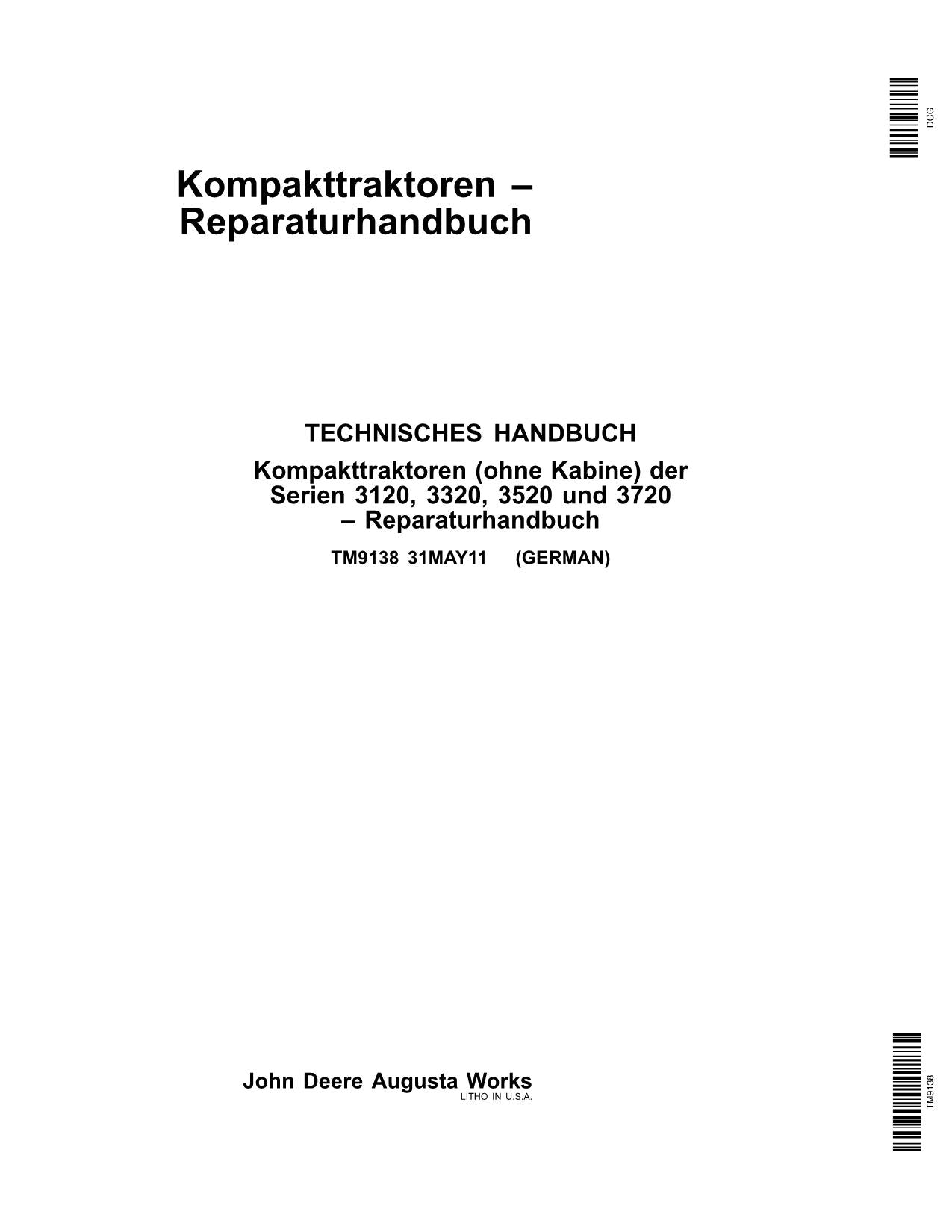 JOHN DEERE 3320 3520 3720 3120 TRAKTOR REPARATURHANDBUCH WERKSTATTHANDBUCH