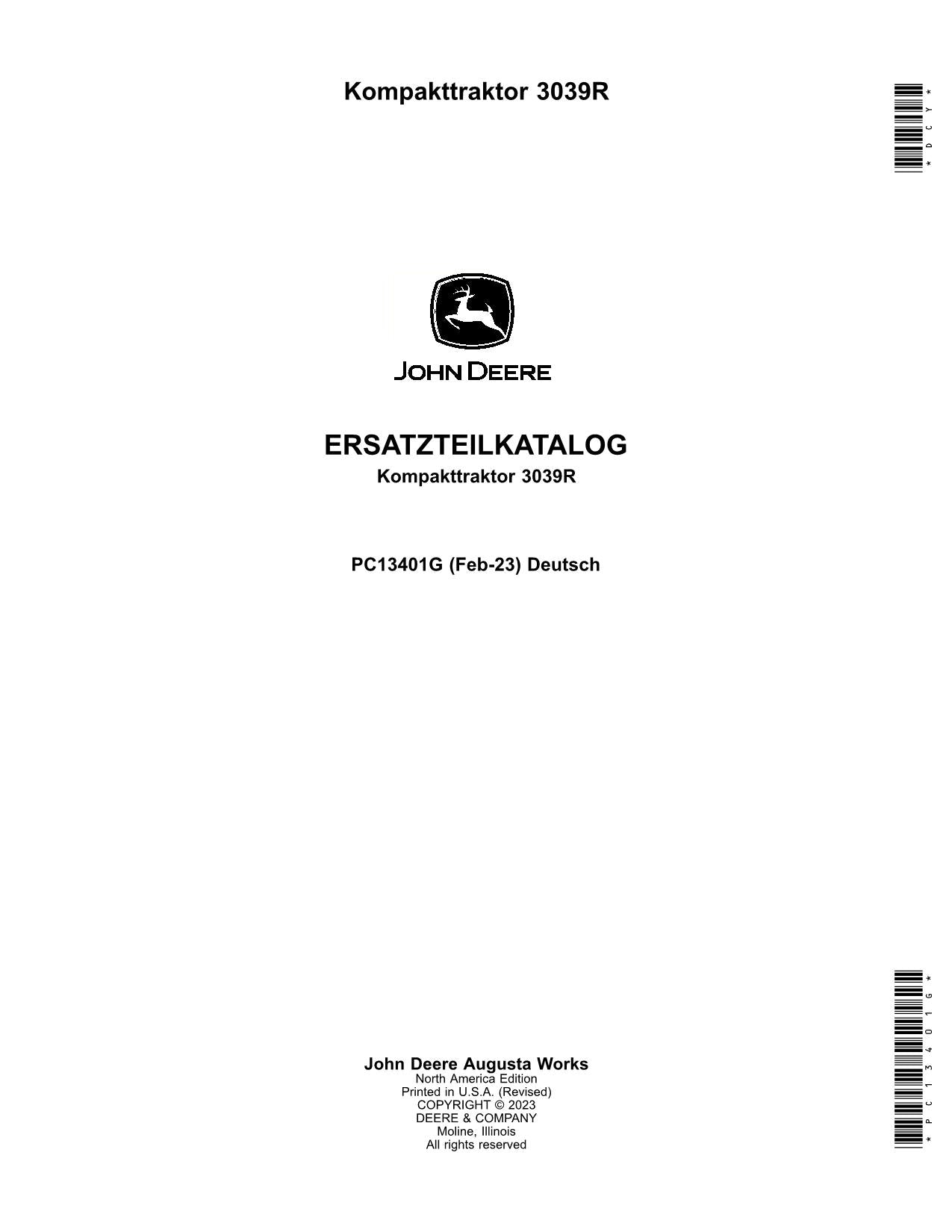 JOHN DEERE TRAKTOR 3039R ERSATZTEILKATALOG ERSATZEILLISTE #2 – PROFMANUAL