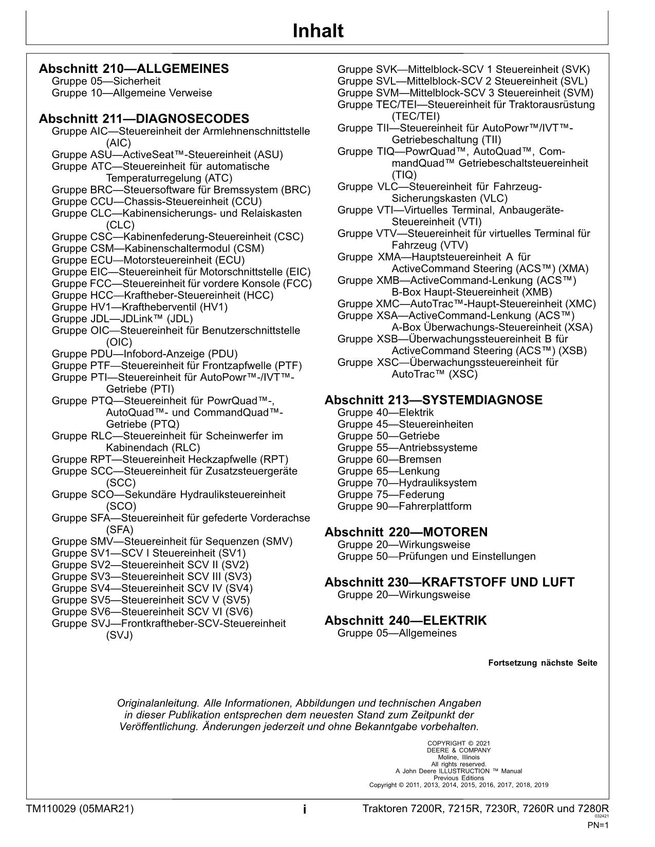 JOHN DEERE 7200R 7215R 7230R 7260R 7280R TRAKTOR DIAGNOSE REPARATURHANDBUCH