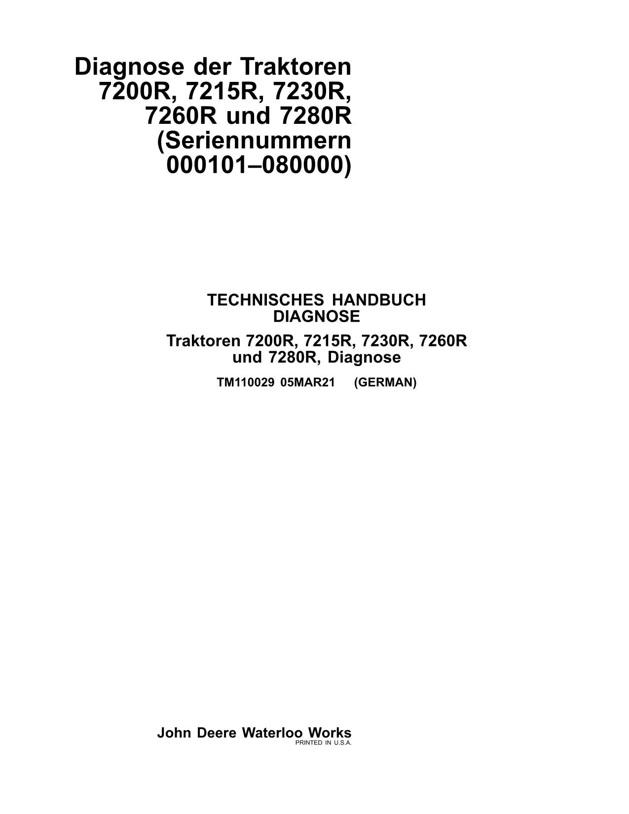 JOHN DEERE 7200R 7215R 7230R 7260R 7280R TRAKTOR DIAGNOSE REPARATURHANDBUCH