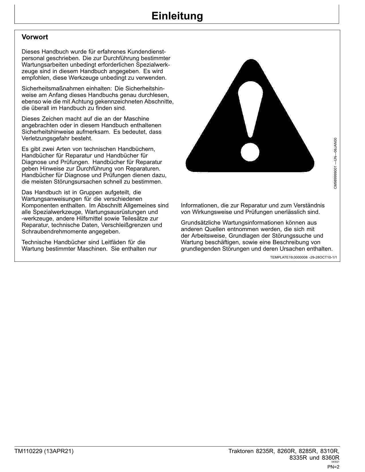 JOHN DEERE 8235R 8260R 8285R 8310R 8335R TRAKTOR DIAGNOSE REPARATURHANDBUCH