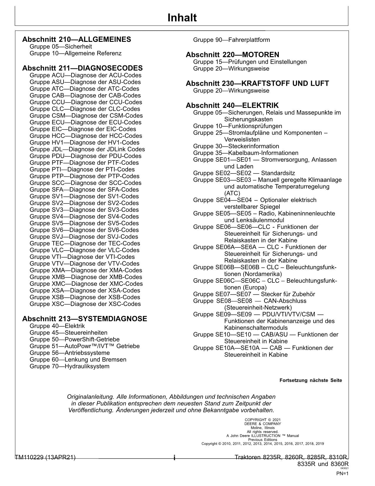 JOHN DEERE 8235R 8260R 8285R 8310R 8335R TRAKTOR DIAGNOSE REPARATURHANDBUCH