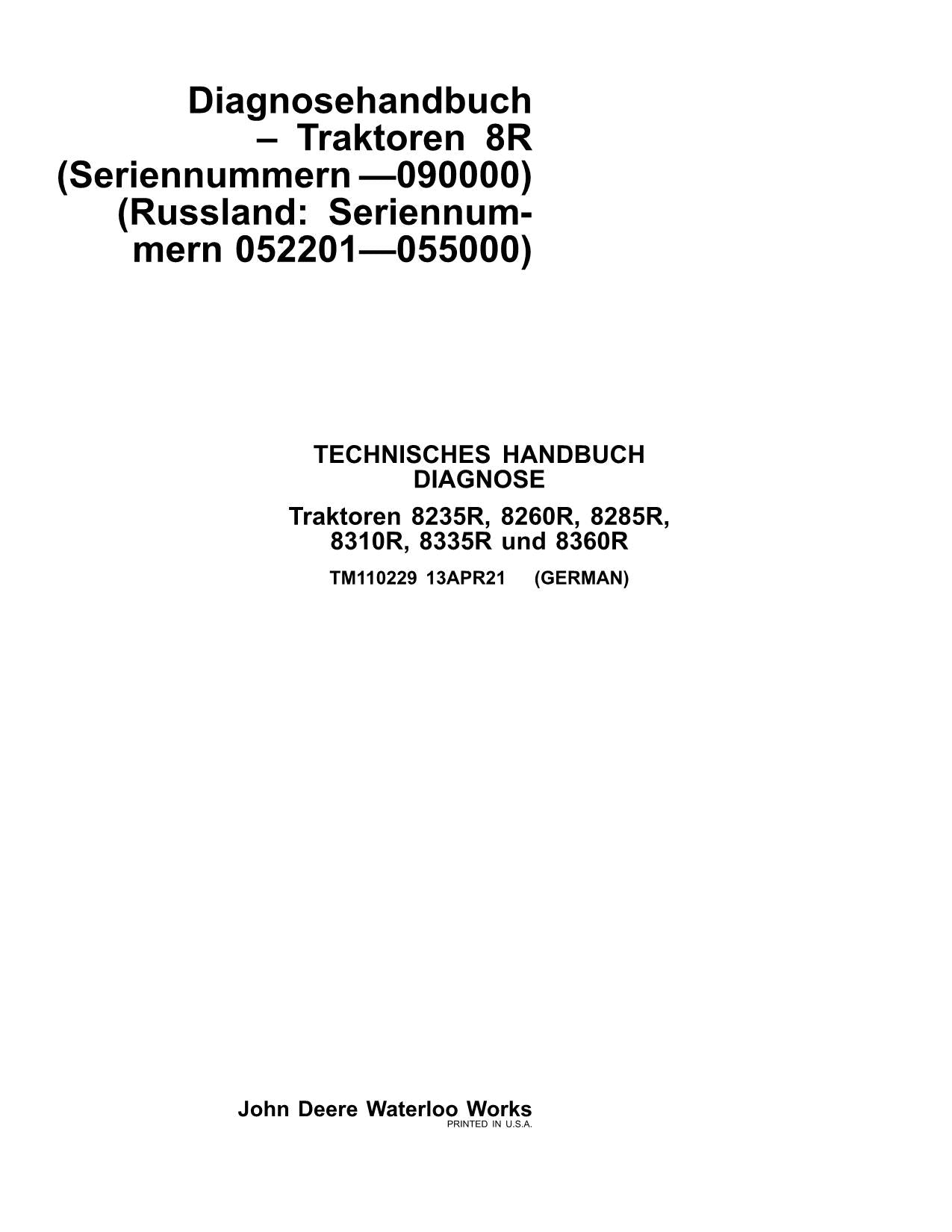 MANUEL DE RÉPARATION ET DE DIAGNOSTIC TRAKTOR JOHN DEERE 8235R 8260R 8285R 8310R 8335R