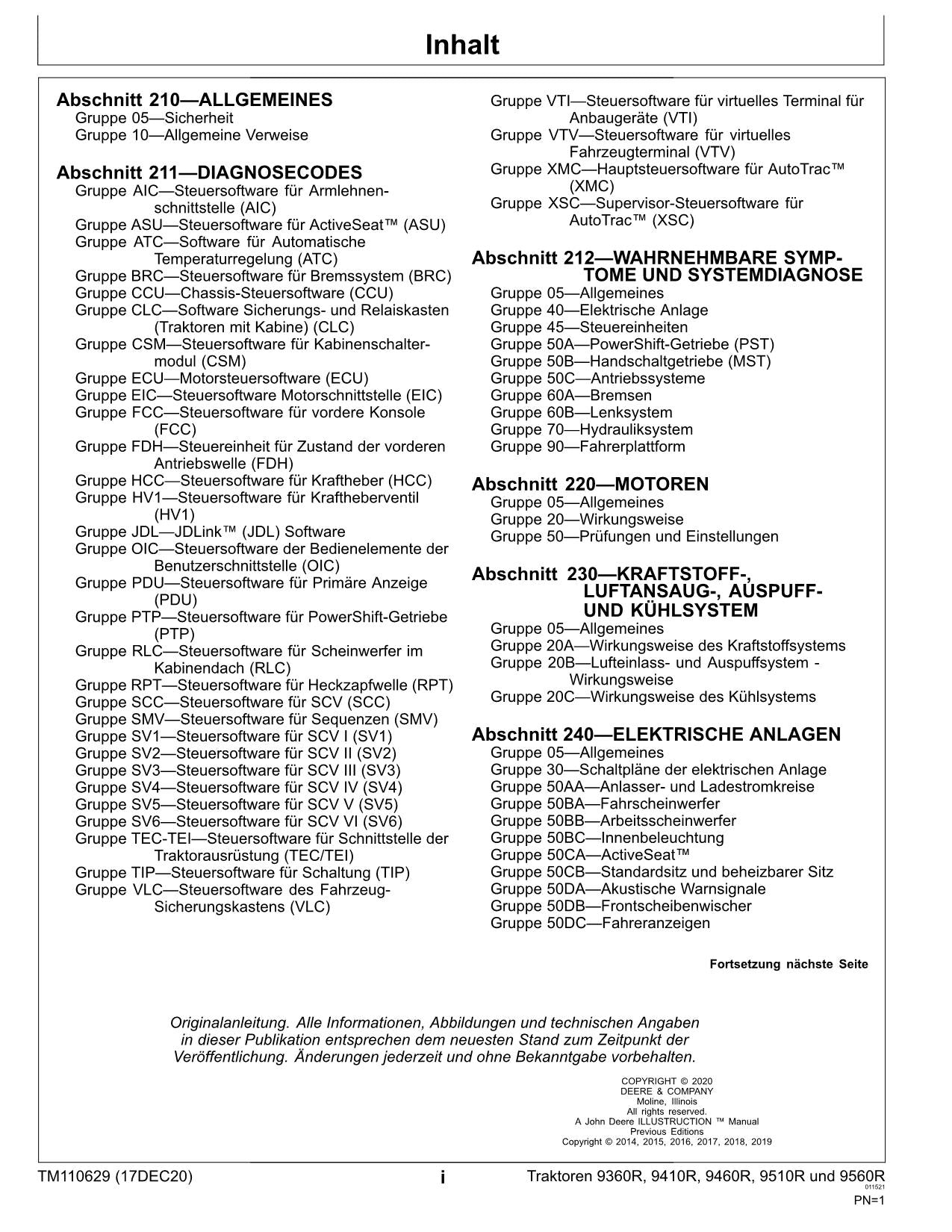 JOHN DEERE 9360R 9410R 9460R 9510R 9560R TRAKTOR DIAGNOSE REPARATURHANDBUCH