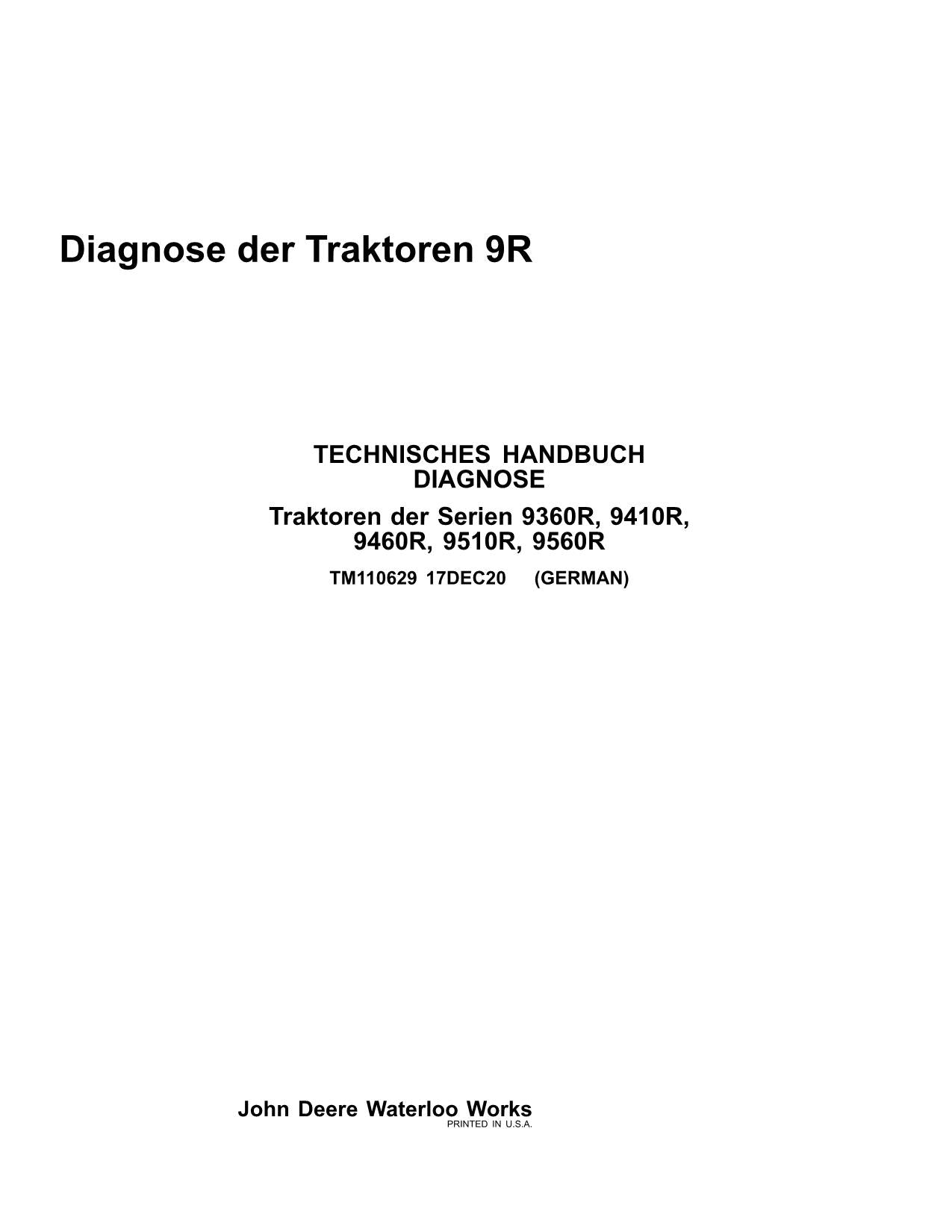 JOHN DEERE 9360R 9410R 9460R 9510R 9560R TRAKTOR DIAGNOSE REPARATURHANDBUCH