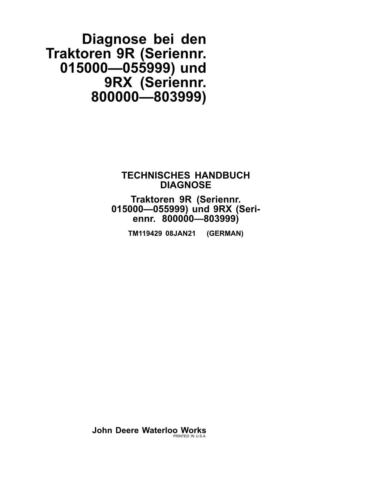 JOHN DEERE 9470R 9470RX 9520R 9520RX TRAKTOR DIAGNOSE REPARATURHANDBUCH