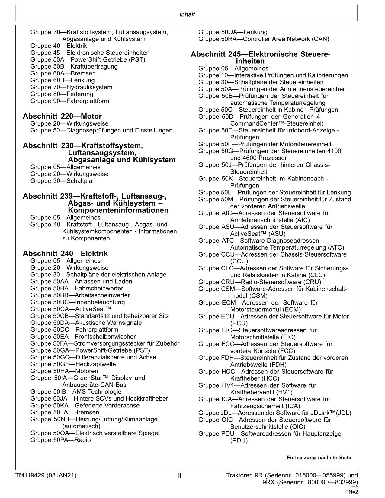 JOHN DEERE 9470R 9470RX 9520R 9520RX TRAKTOR DIAGNOSE REPARATURHANDBUCH