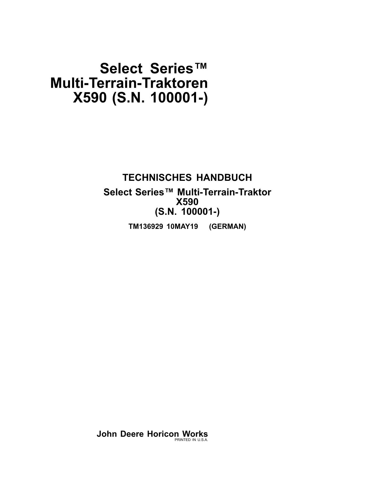 JOHN DEERE X590 TRAKTOR REPARATURHANDBUCH WERKSTATTHANDBUCH #2