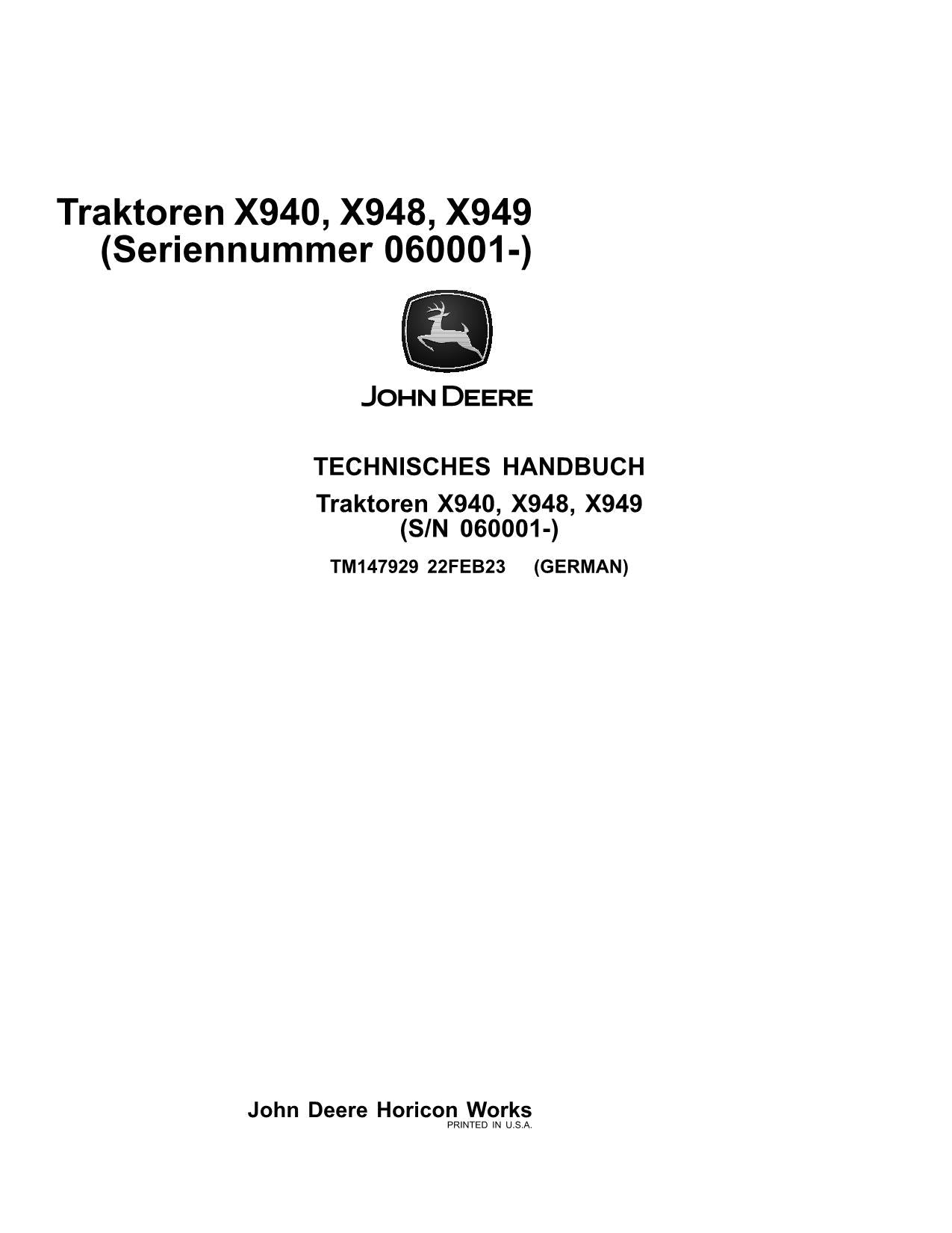 JOHN DEERE X940 X948 X949 TRAKTOR REPARATURHANDBUCH WERKSTATTHANDBUCH