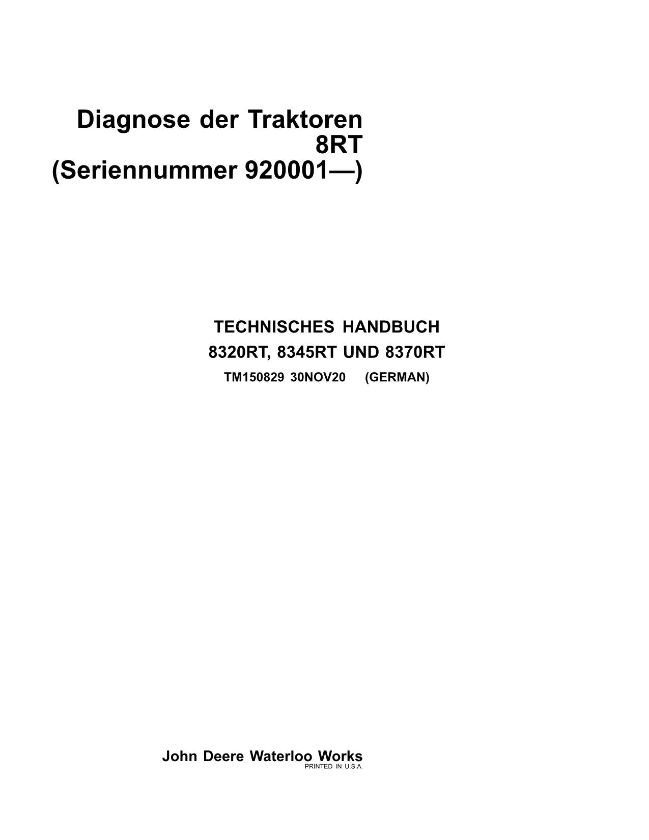 JOHN DEERE 8320RT 8345RT 8370RT TRAKTOR DIAGNOSE REPARATURHANDBUCH