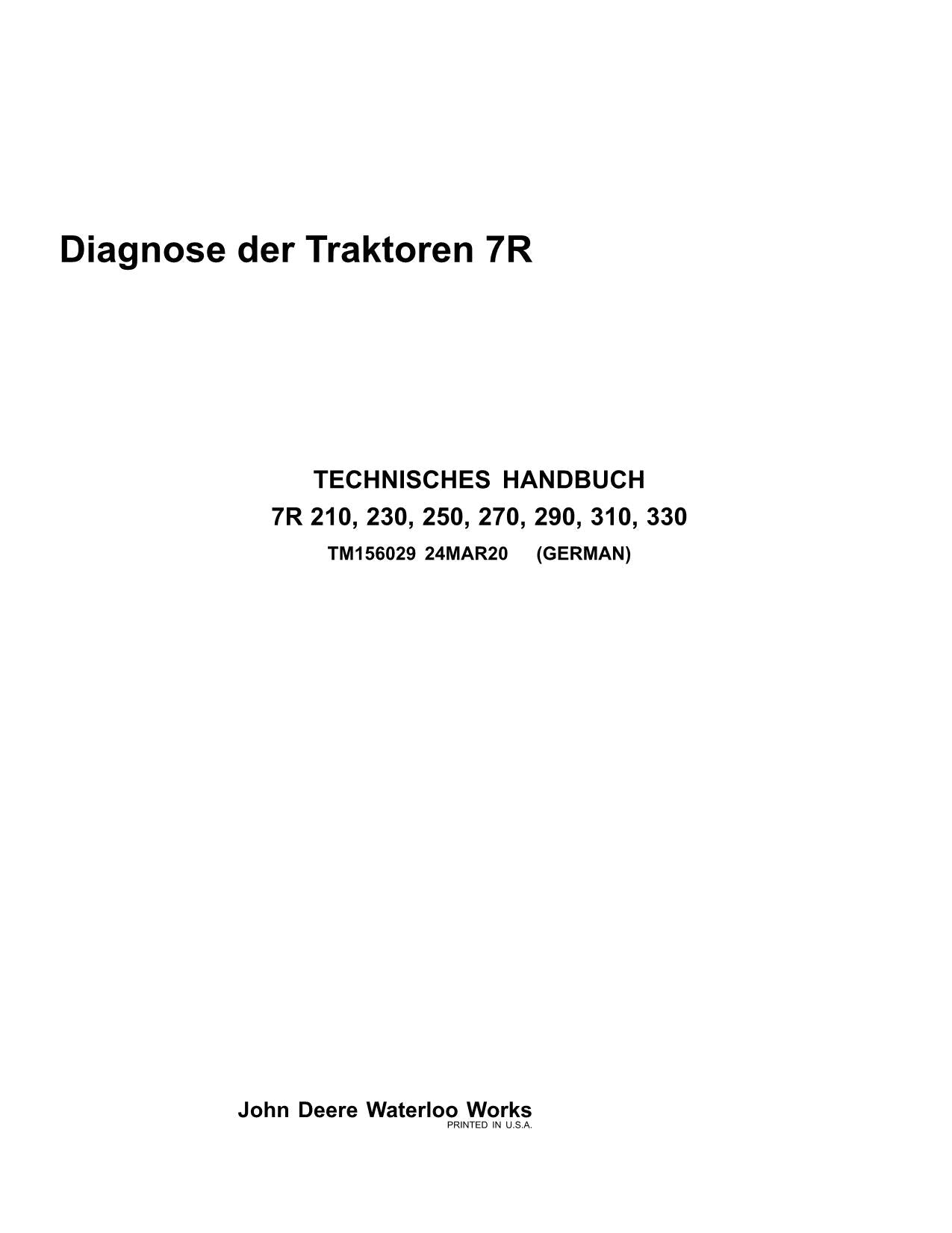 JOHN DEERE 7R 310 210 250 330 230 290 270 TRAKTOR DIAGNOSE REPARATURHANDBUCH