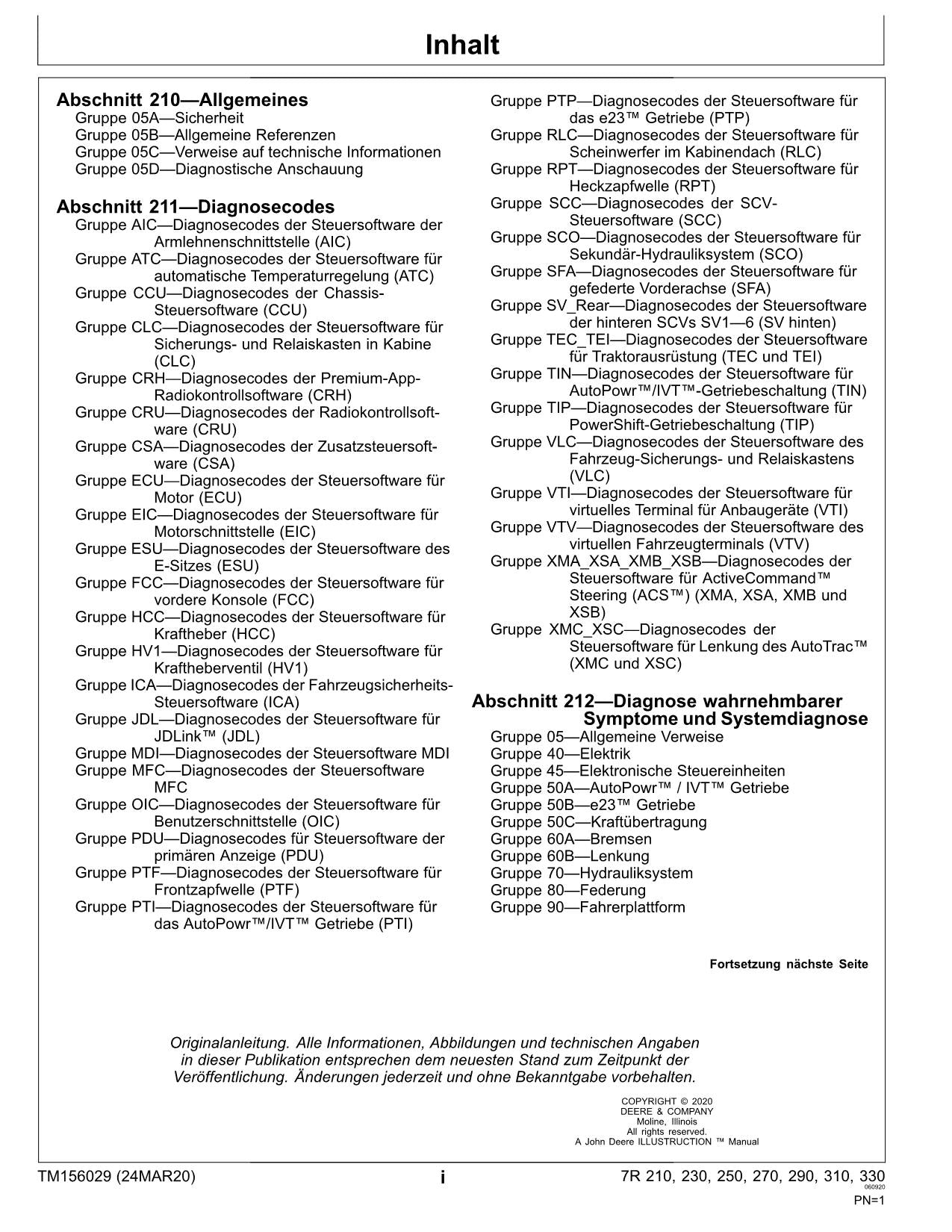 JOHN DEERE 7R 310 210 250 330 230 290 270 TRAKTOR DIAGNOSE REPARATURHANDBUCH