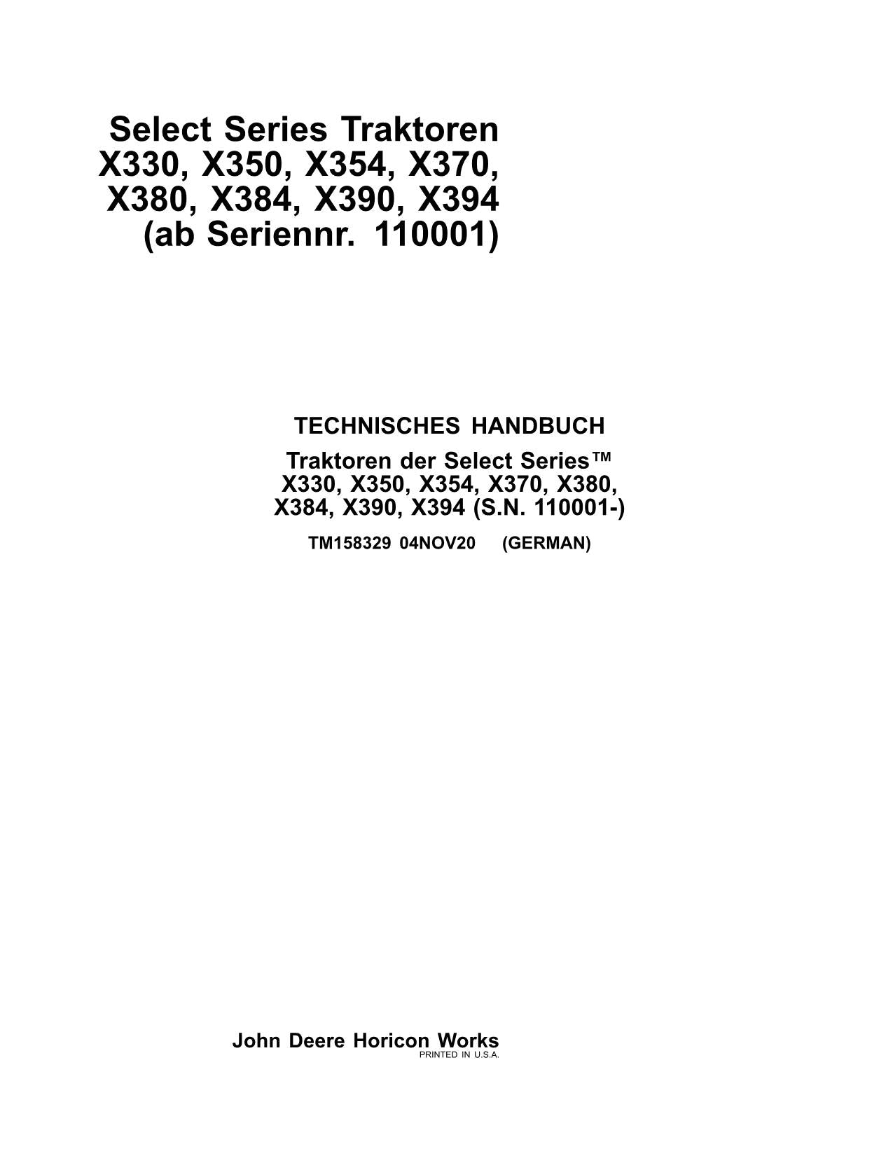 JOHN DEERE X330 X350 X354 X370 X380 X384 X390 X394 TRAKTOR REPARATURHANDBUCH