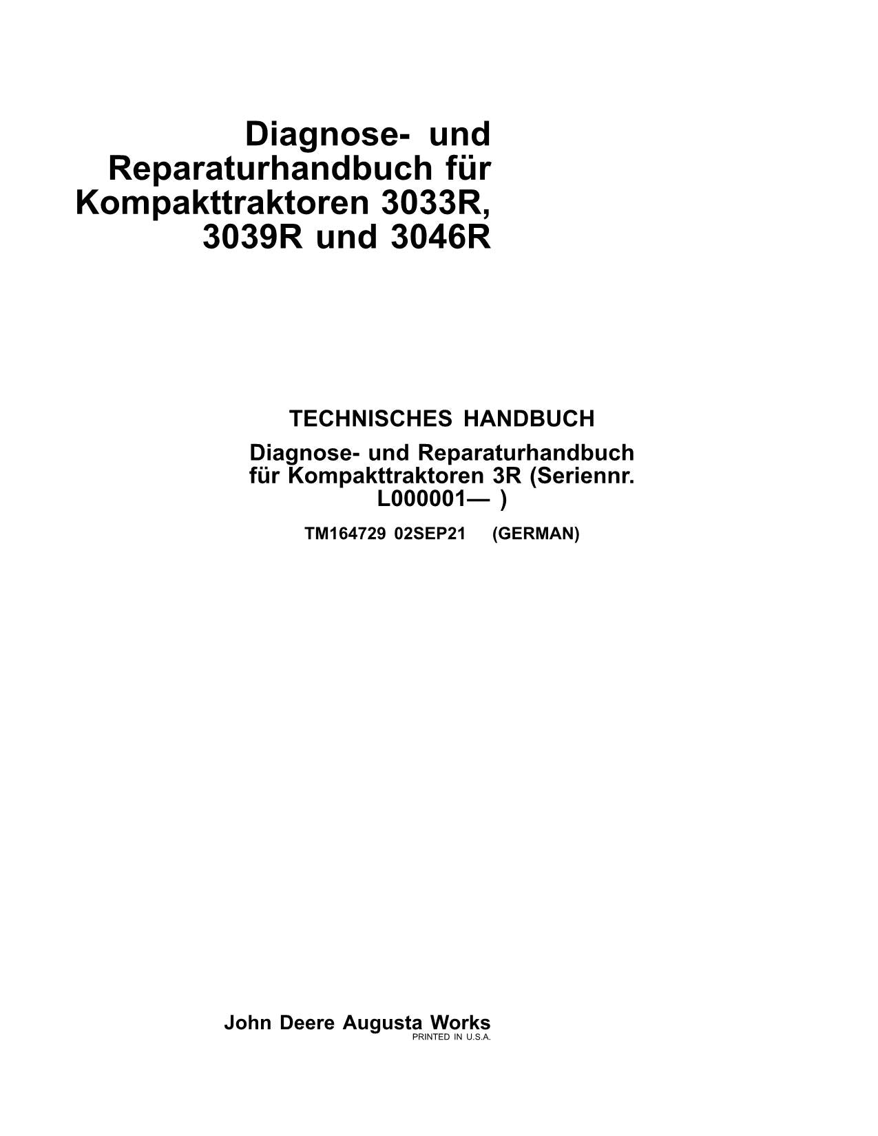 JOHN DEERE 3033R 3046R 3039R KOMPAKTTRAKTOR DIAGNOSE REPARATURHANDBUCH