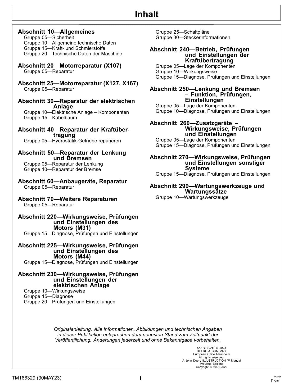 JOHN DEERE X107 X127 X167 TRAKTOR REPARATURHANDBUCH WERKSTATTHANDBUCH