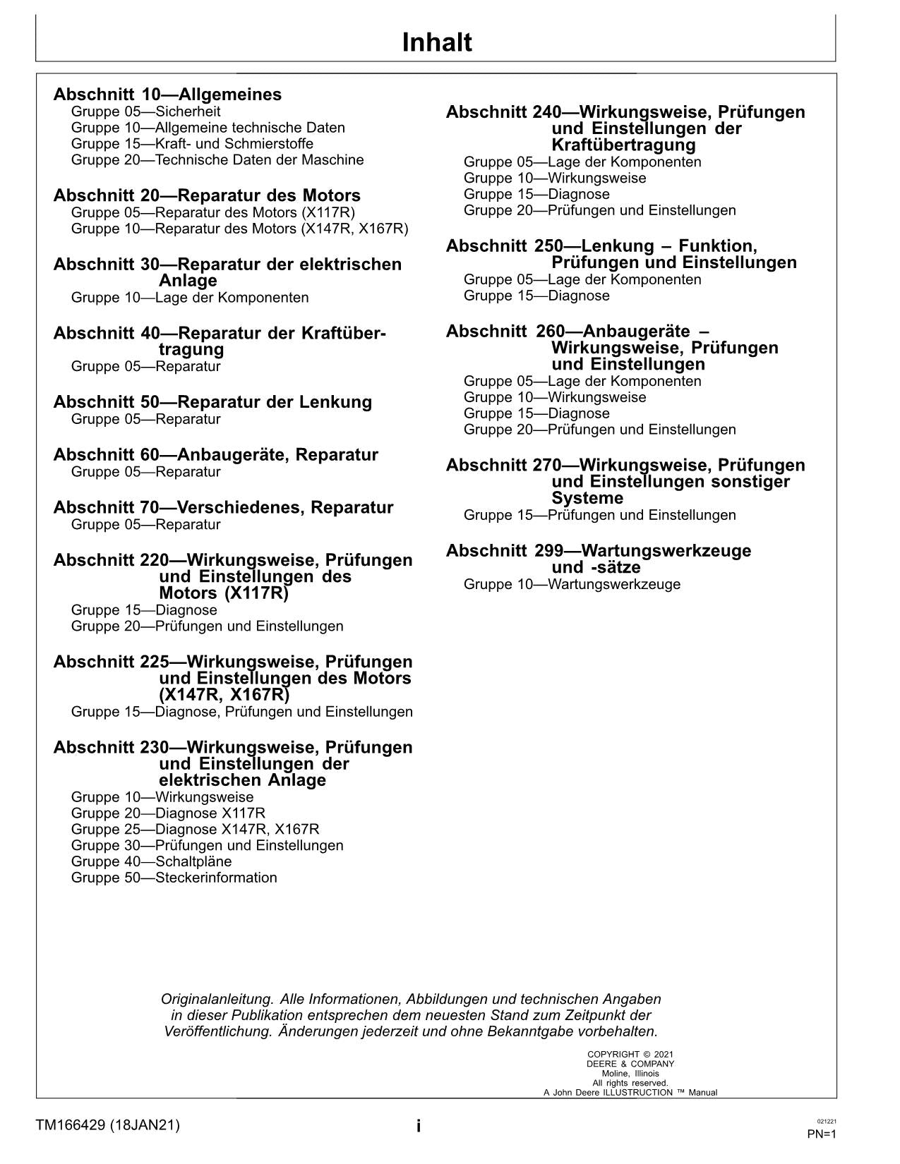 JOHN DEERE X117R X147R X167R TRAKTOR REPARATURHANDBUCH WERKSTATTHANDBUCH