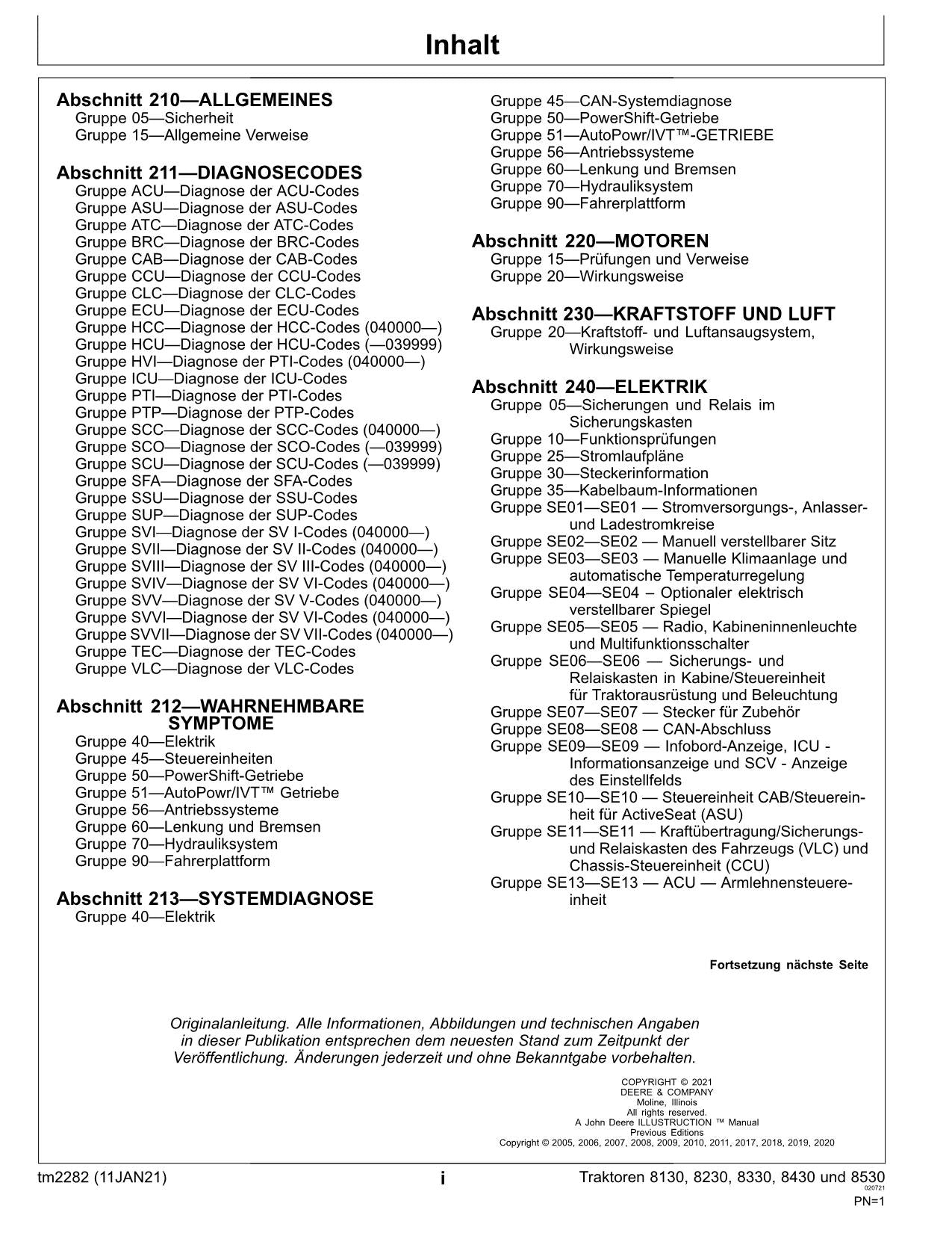 JOHN DEERE 8130 8230 8330 8430 8530 TRAKTOR DIAGNOSTIC REPARATURHANDBUCH