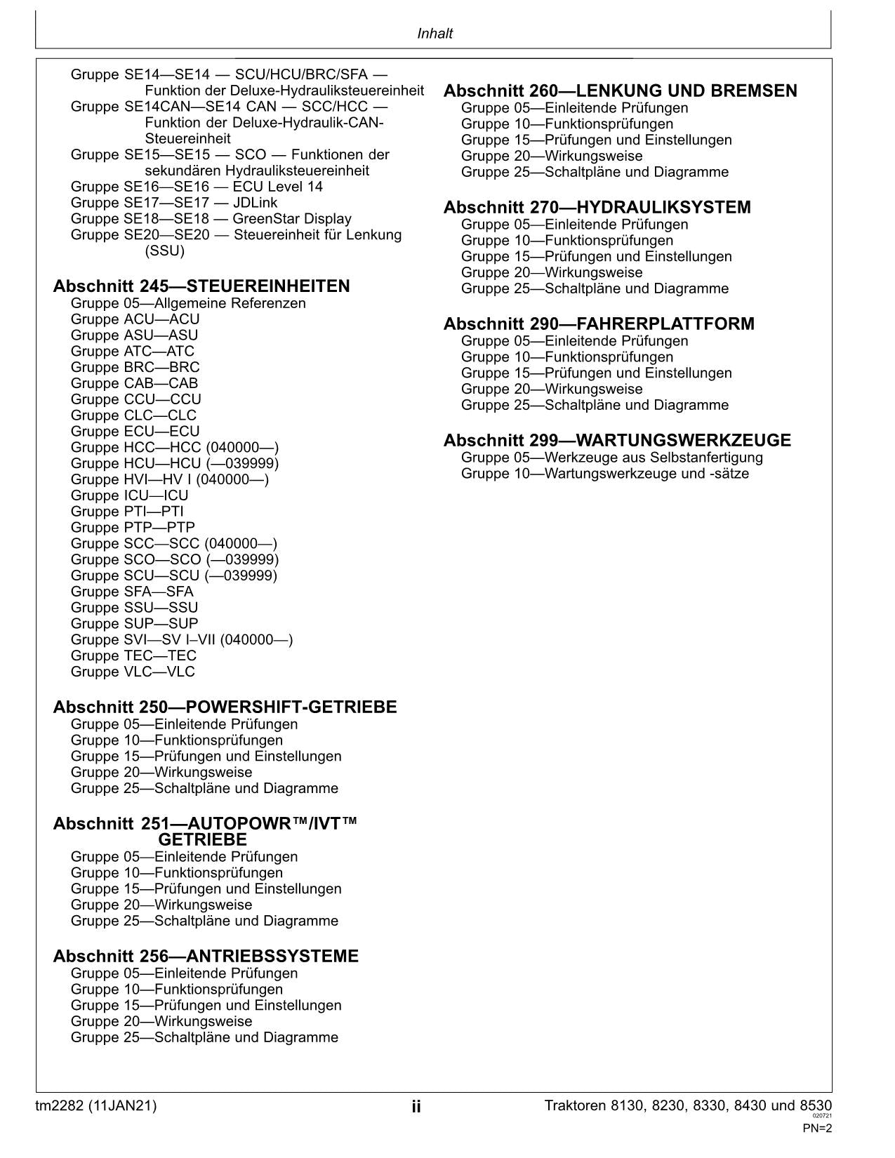 JOHN DEERE 8130 8230 8330 8430 8530 TRAKTOR DIAGNOSE REPARATURHANDBUCH