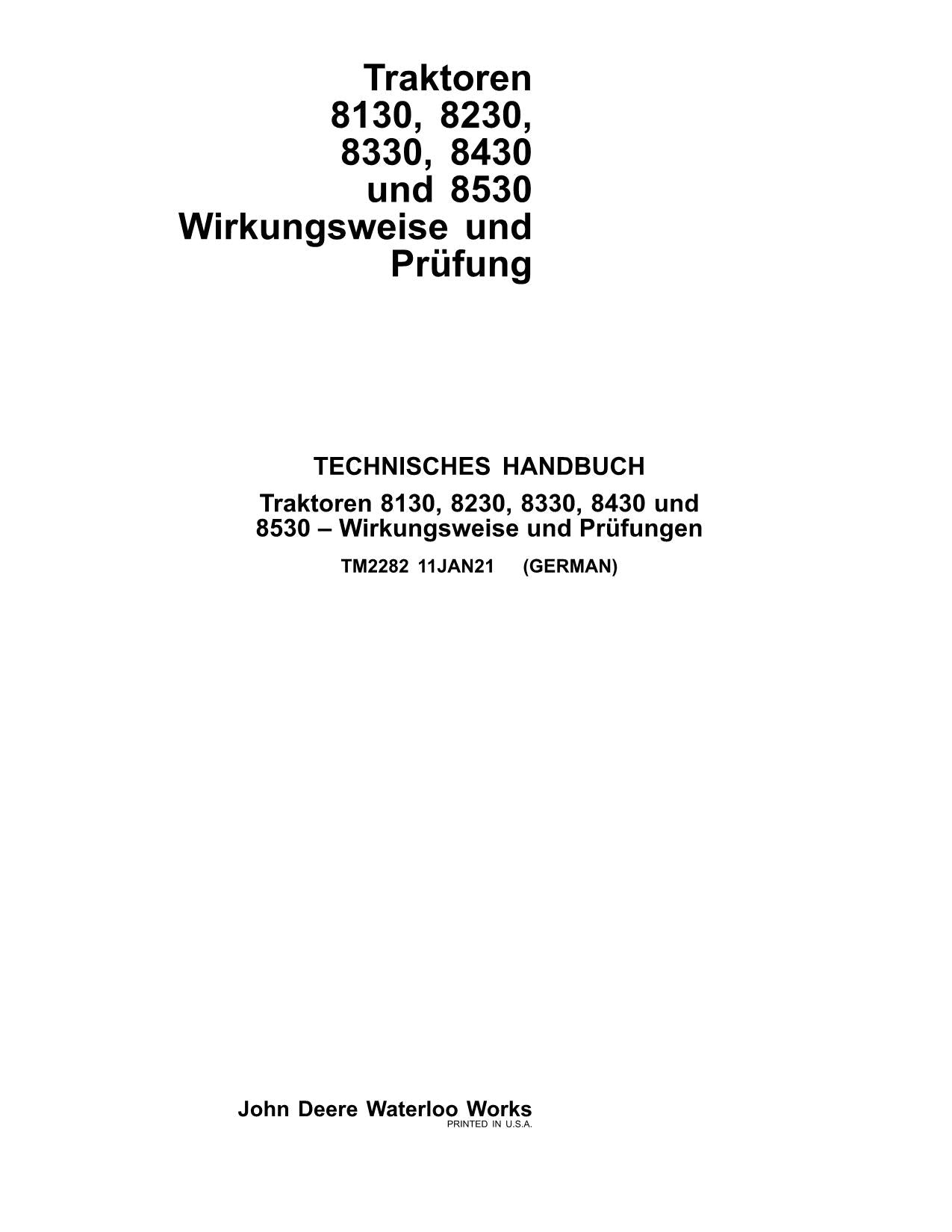 JOHN DEERE 8130 8230 8330 8430 8530 TRAKTOR DIAGNOSTIC REPARATURHANDBUCH