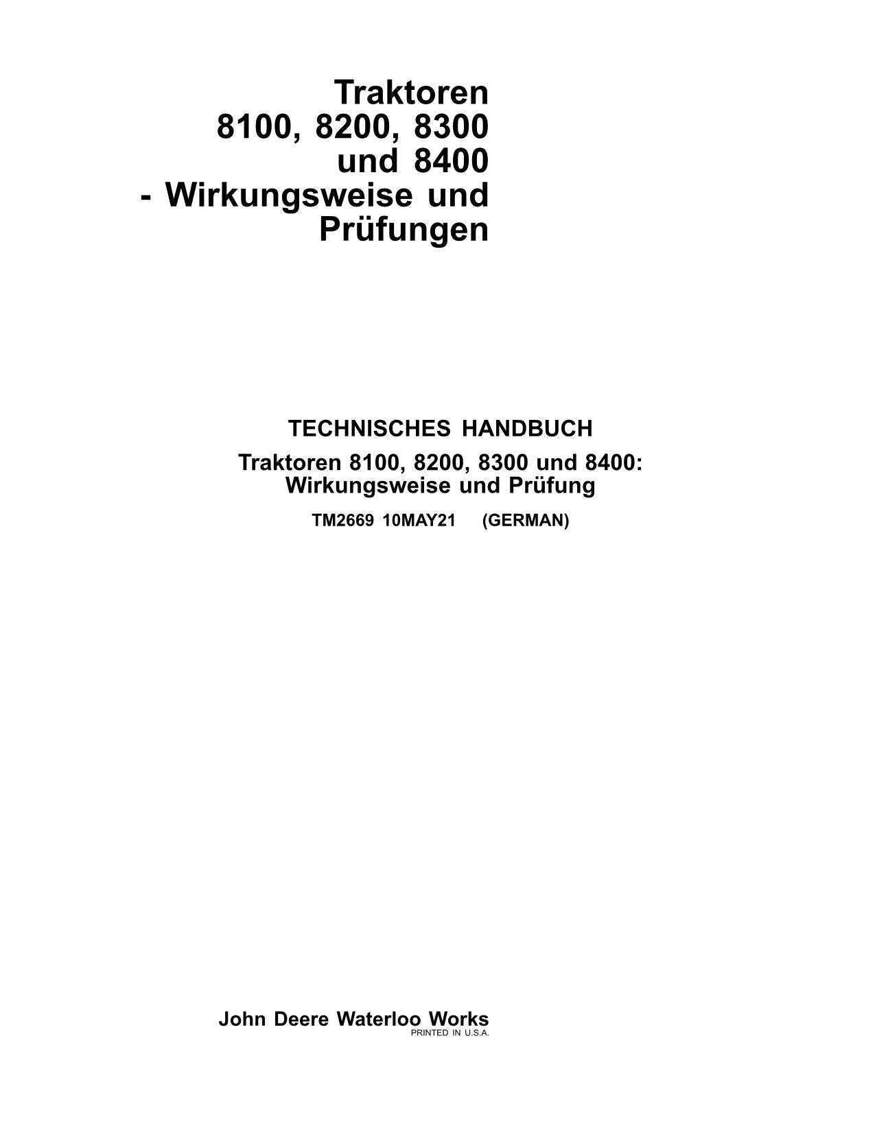 JOHN DEERE 8100 8200 8300 8400 TRAKTOR DIAGNOSE REPARATURHANDBUCH PRÜFEN