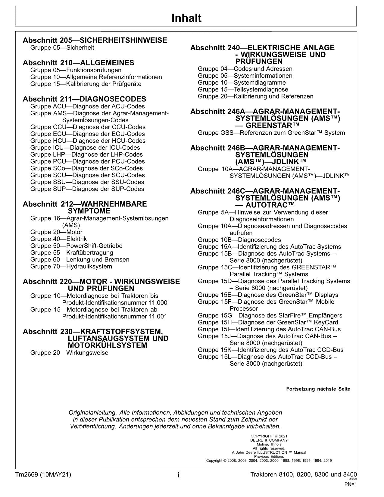 JOHN DEERE 8100 8200 8300 8400 TRAKTOR DIAGNOSE REPARATURHANDBUCH PRÜFEN